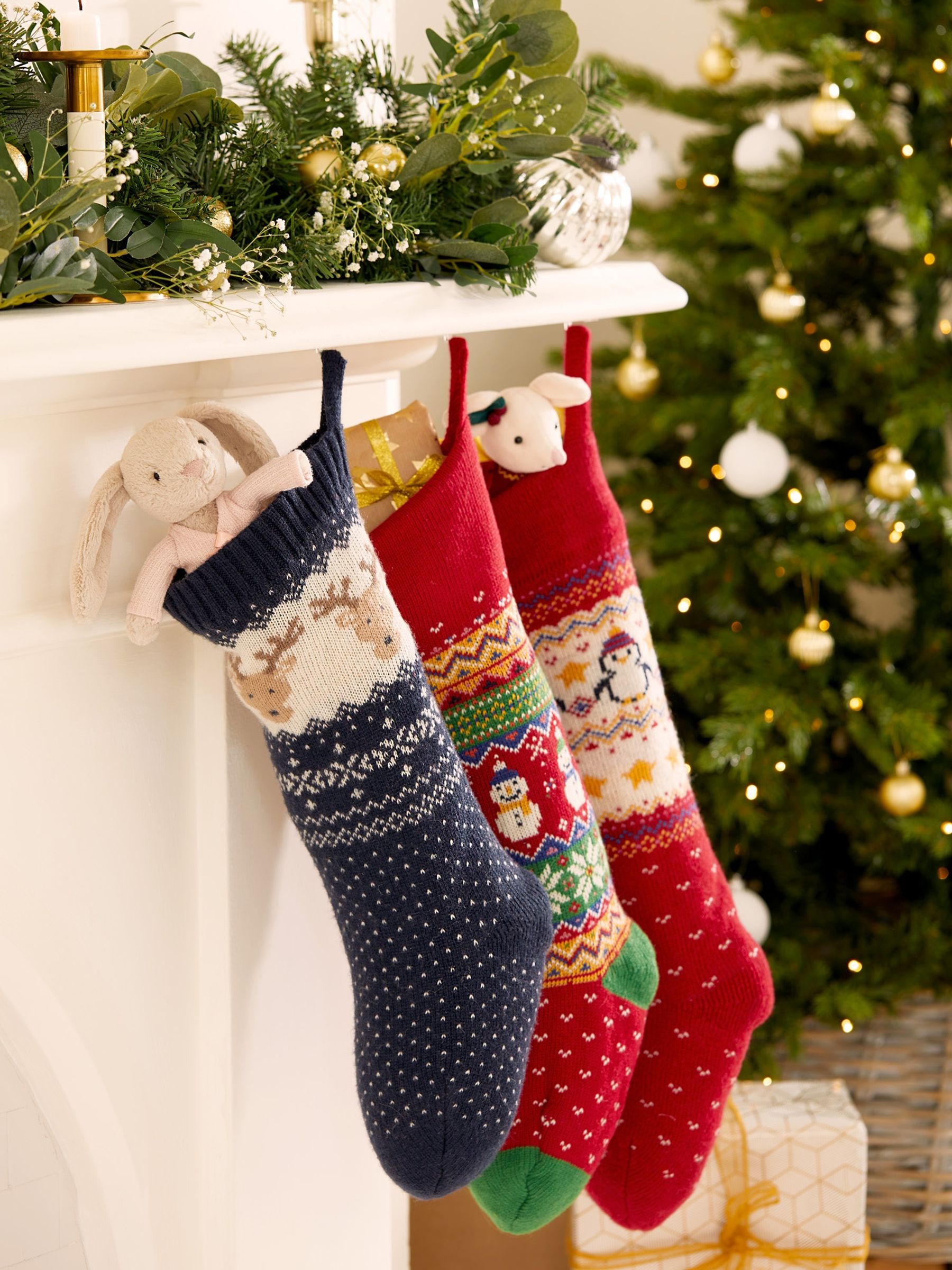 Navy Reindeer Knitted Christmas Stocking | JoJo Maman Bébé