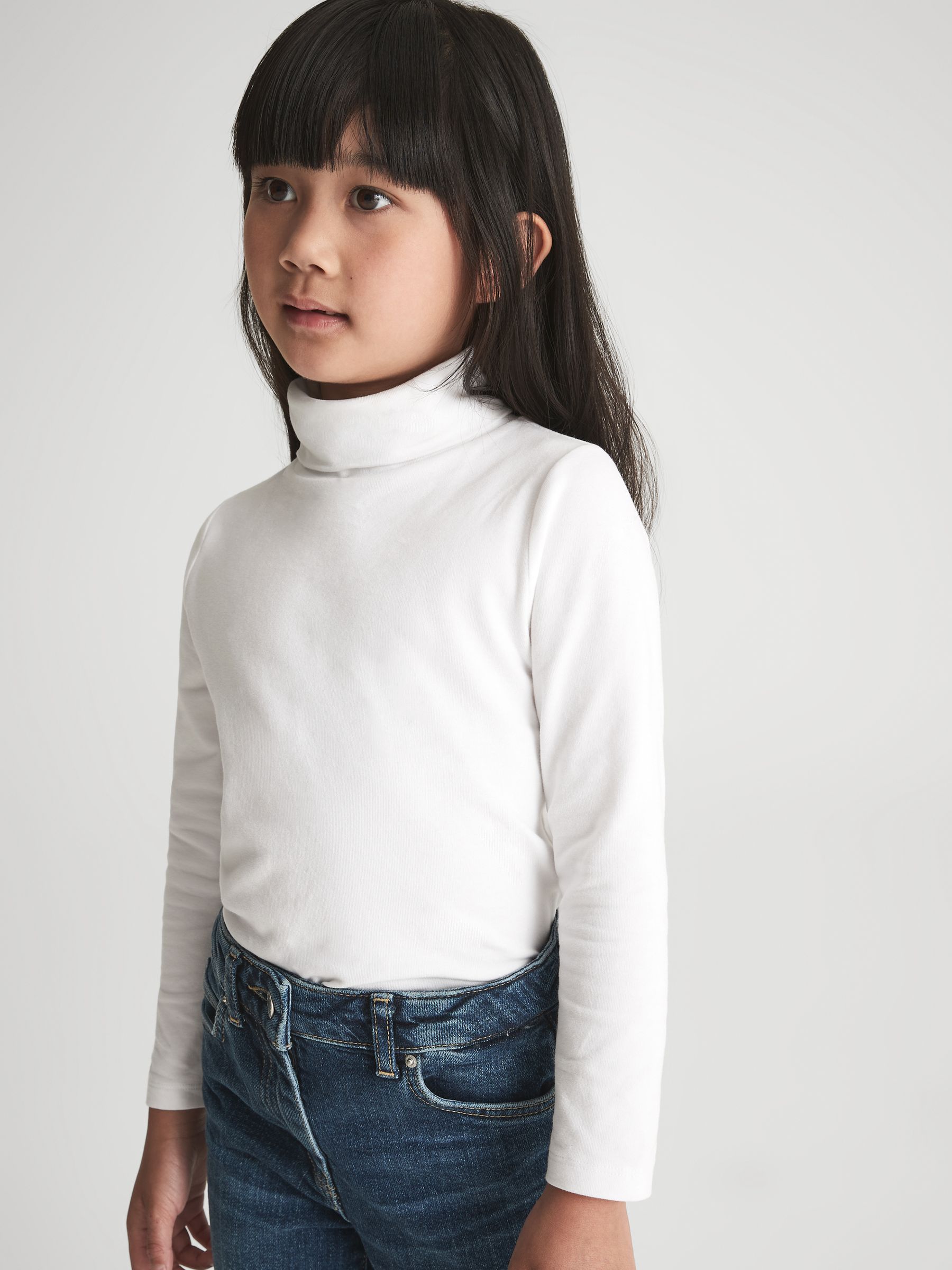Junior Cotton Blend Roll Neck Top in Ivory - Image 6 of 8