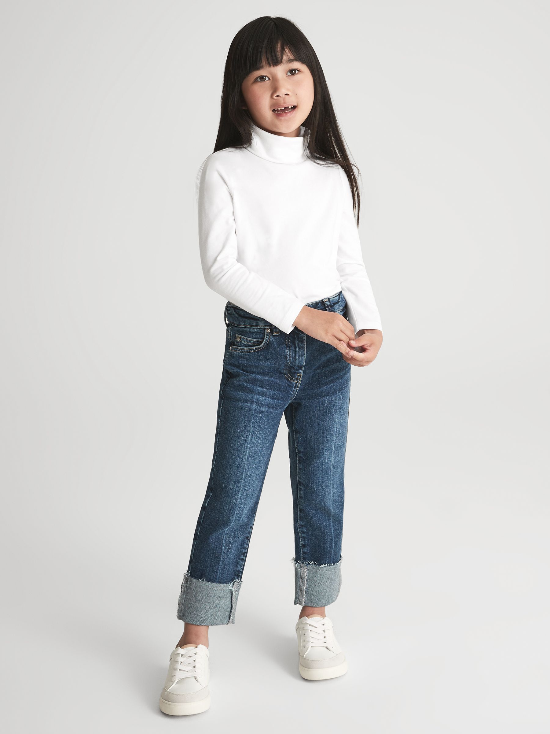 Junior Cotton Blend Roll Neck Top in Ivory - Image 7 of 8
