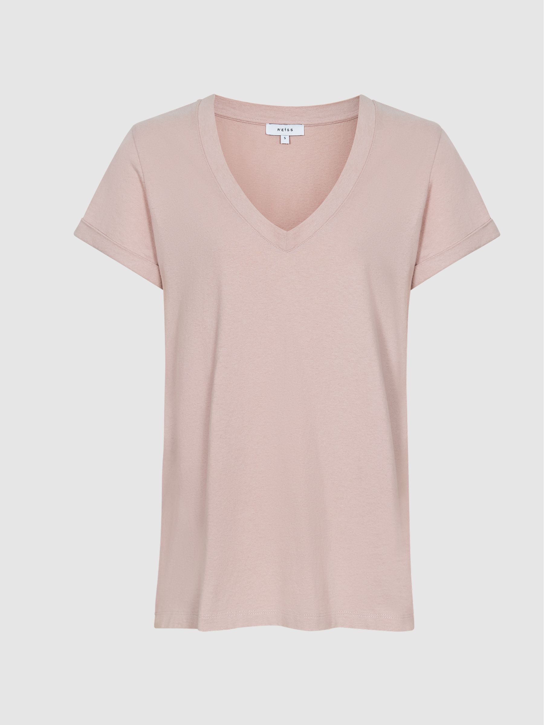 Cotton-Jersey V-Neck T-Shirt in Light Pink - Image 2 of 6 Cotton-Jersey V-Neck T-Shirt in Light Pink - Image 2 of 6