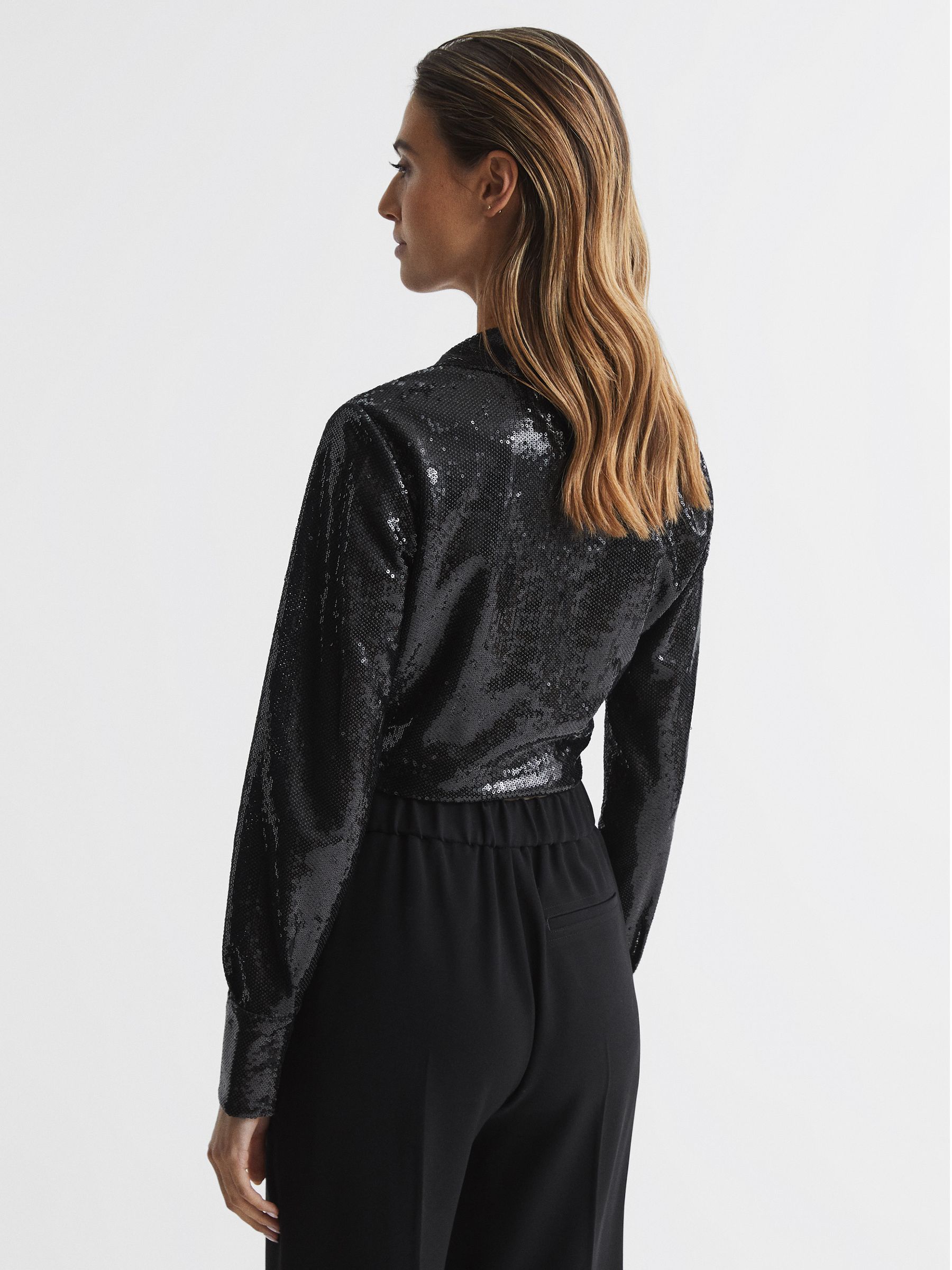 Tie Front Sequin Top in Black - Image 5 of 7
