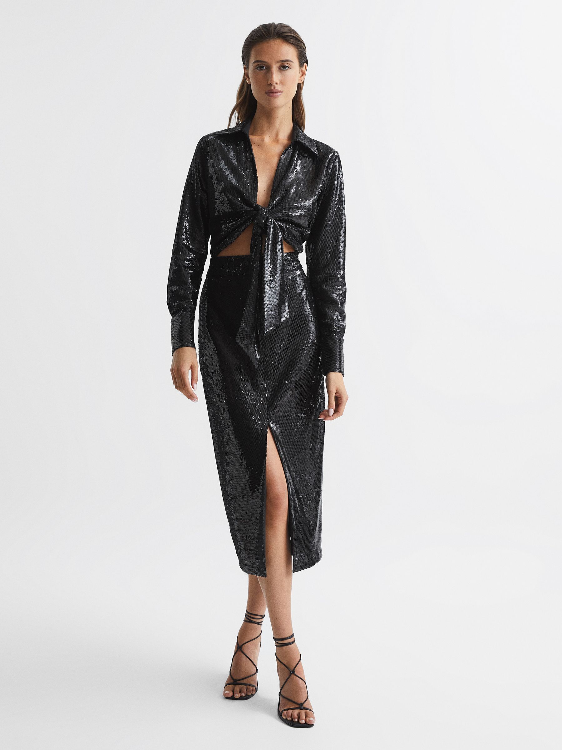 Tie Front Sequin Top in Black - Image 7 of 7