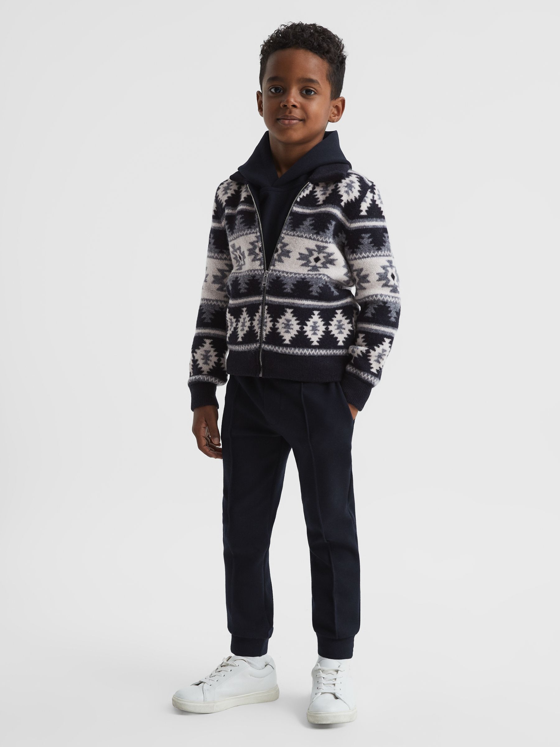 Navajo Print Zip-Through Jumper in Navy - 圖片 3/5