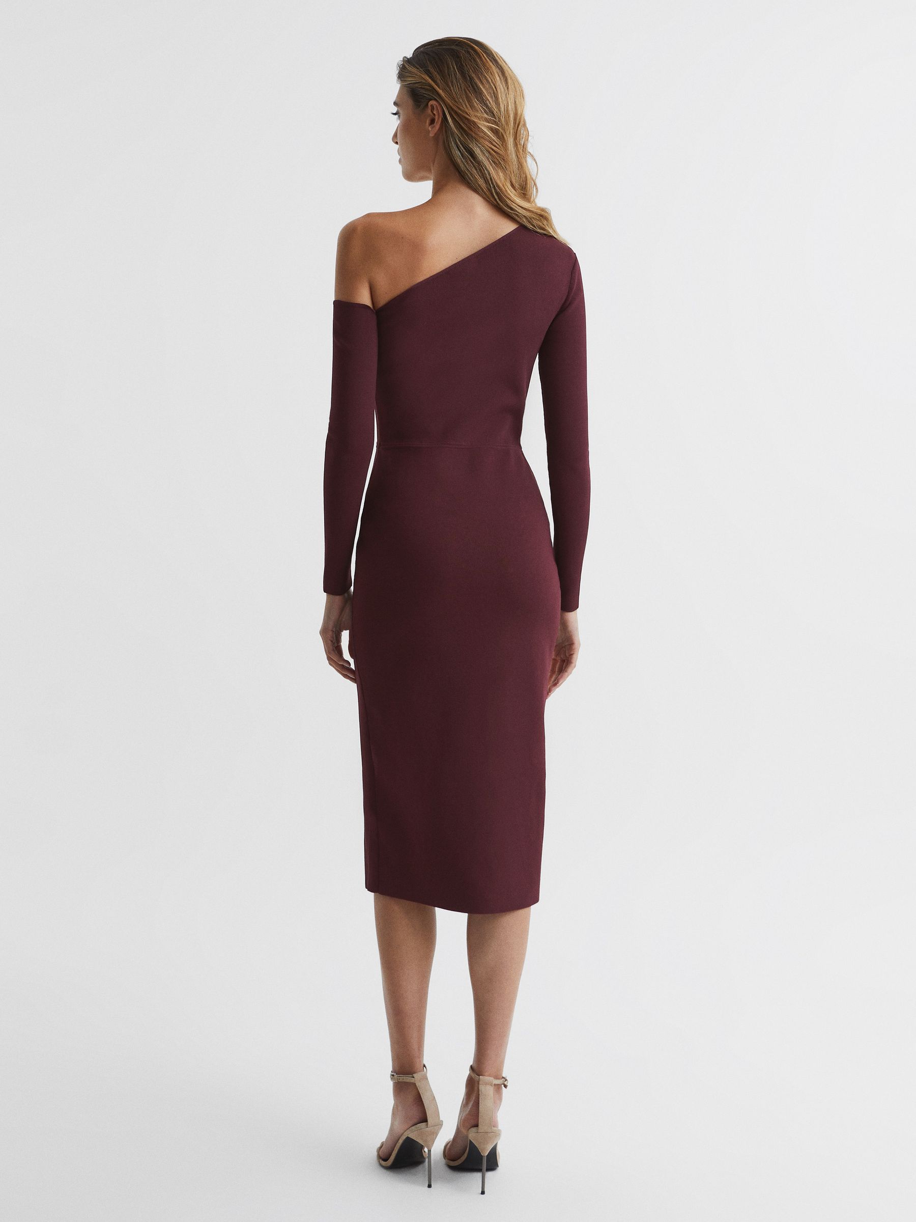 Knitted Bodycon Midi Dress in Burgundy - Image 5 of 6