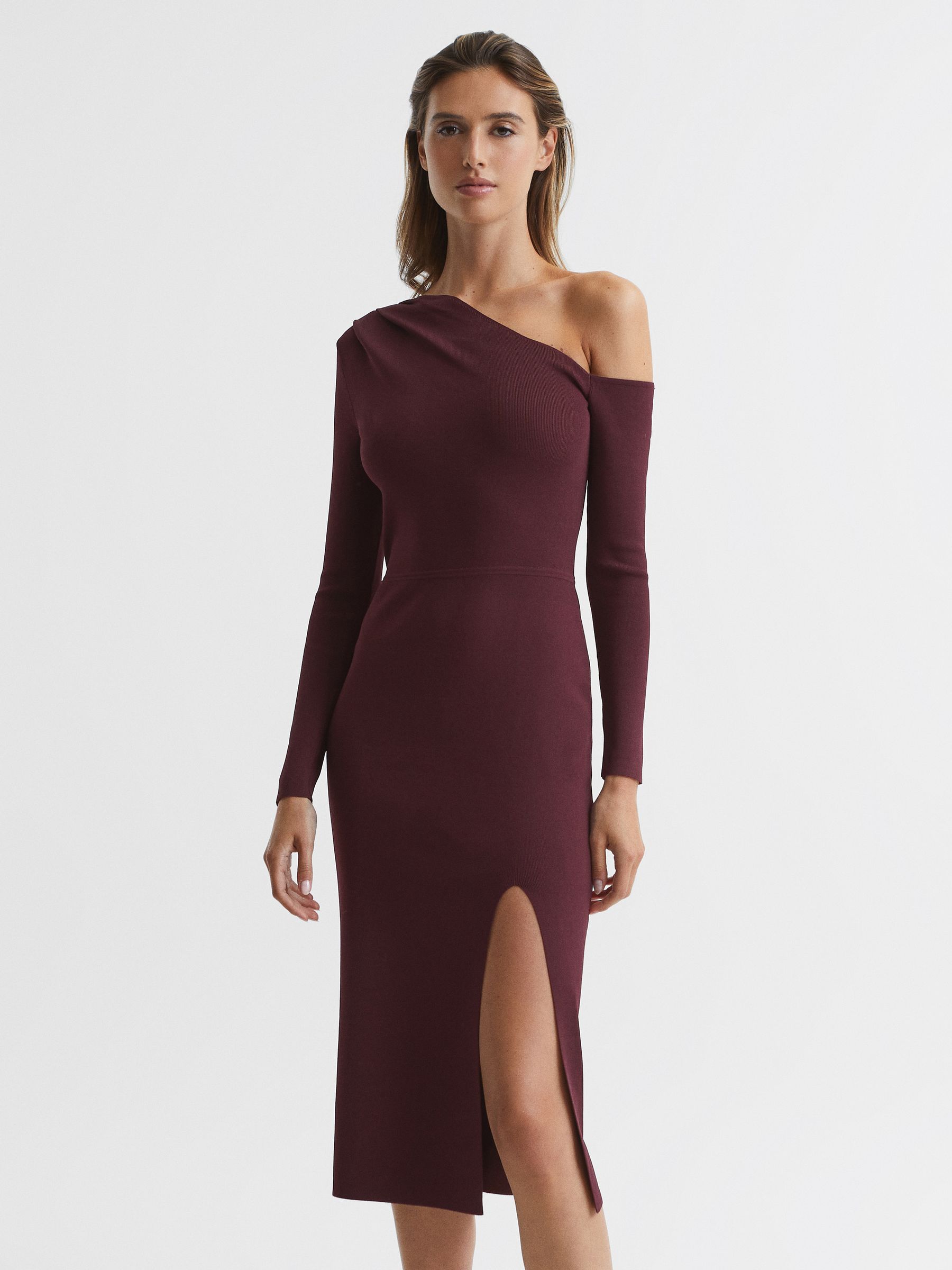 Knitted Bodycon Midi Dress in Burgundy - Image 6 of 6