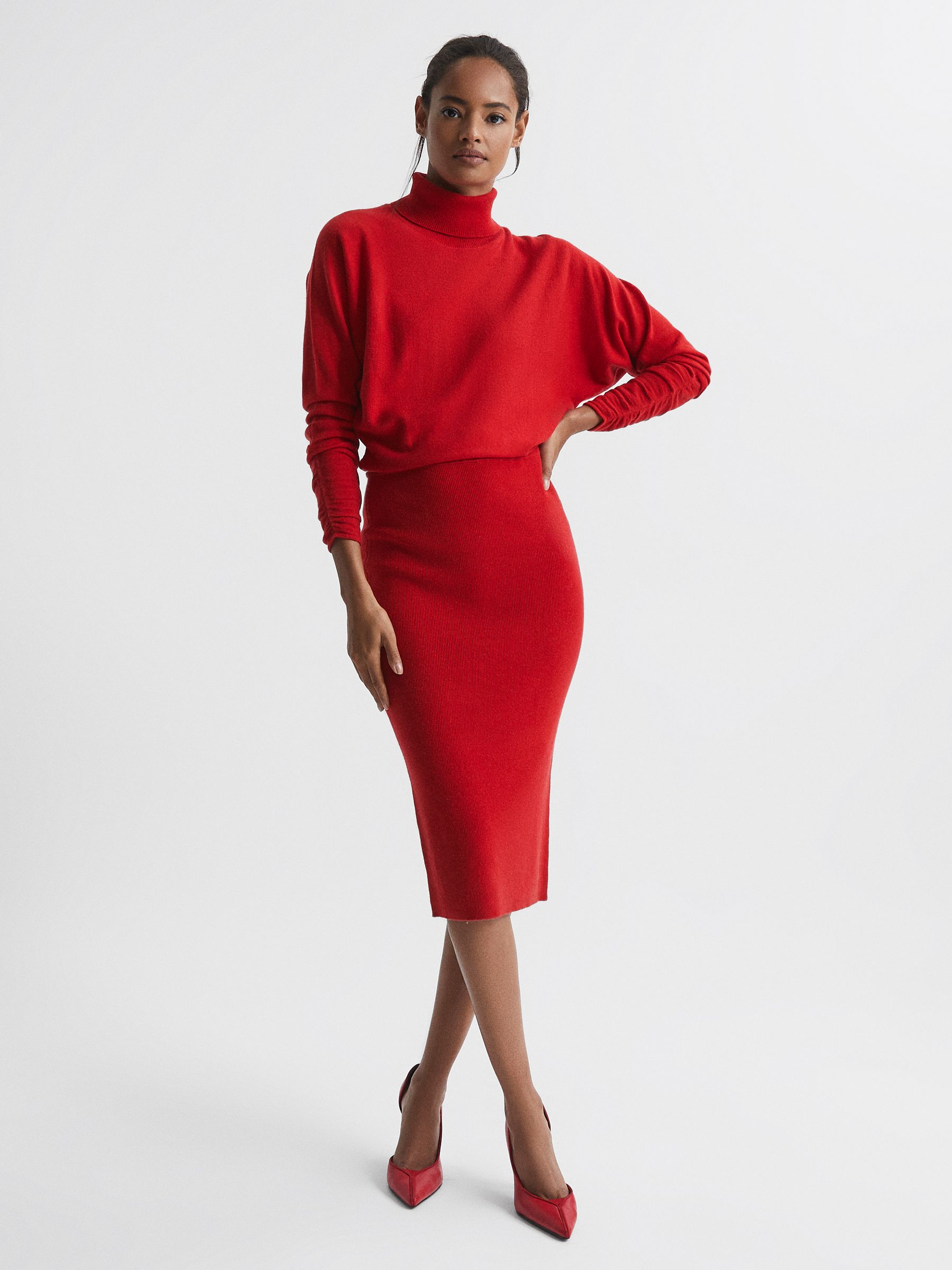 Wool Blend Roll Neck Dress in Red - Image 1 of 5