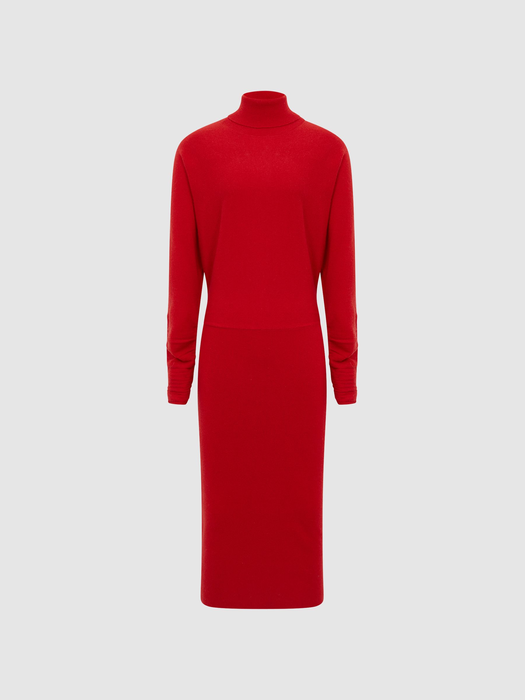 Wool Blend Roll Neck Dress in Red - Image 2 of 5