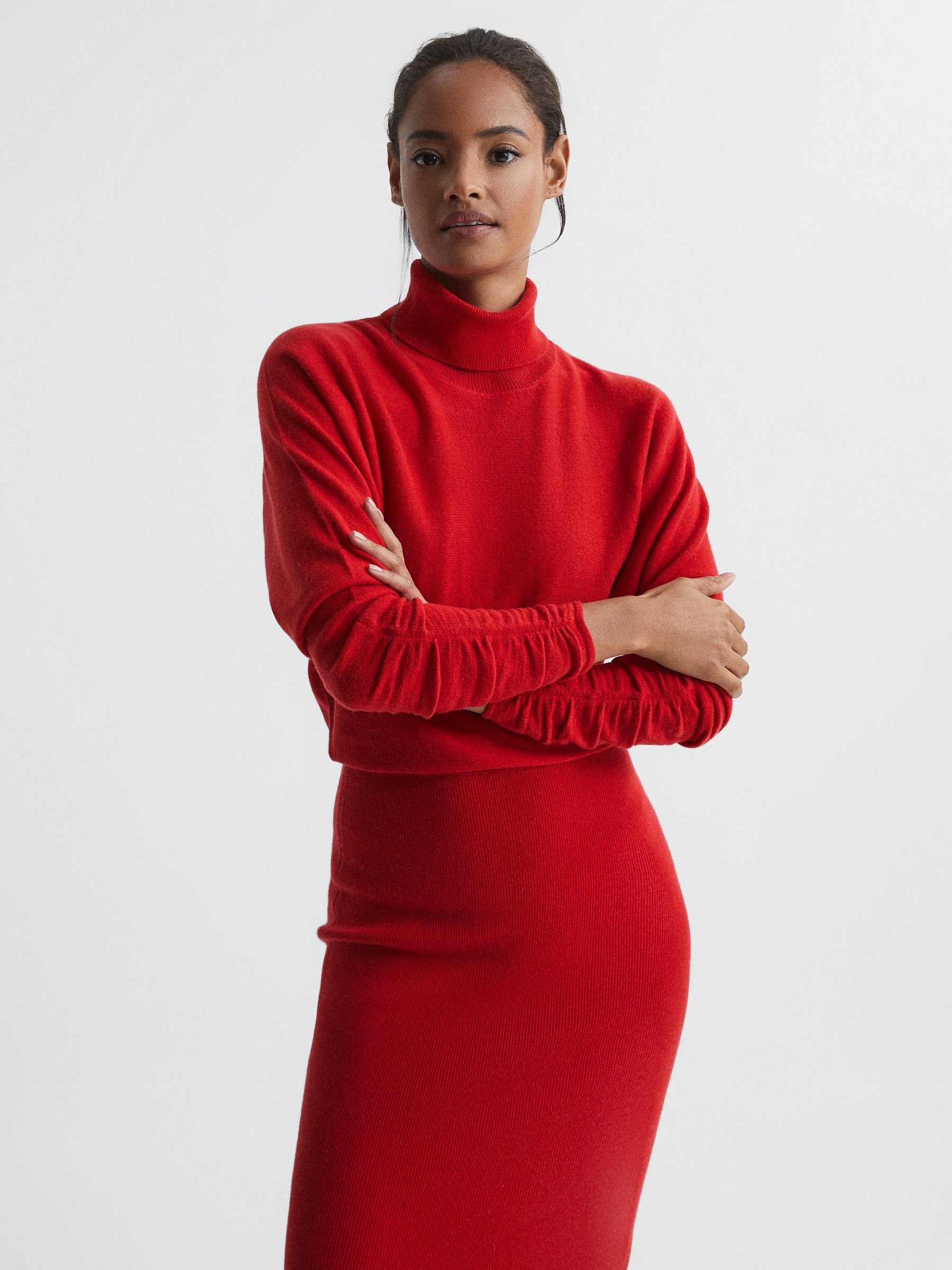 Wool Blend Roll Neck Dress in Red - Image 3 of 5