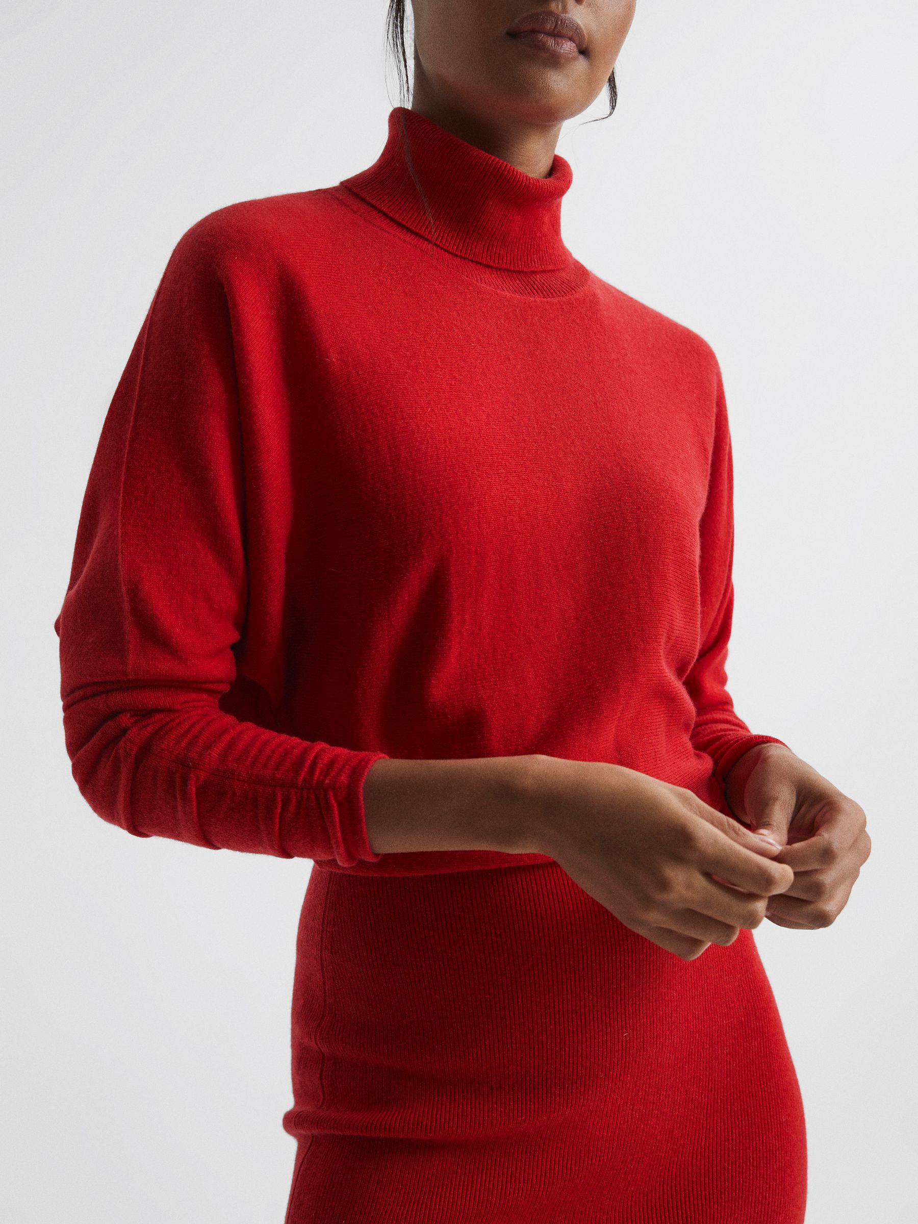 Wool Blend Roll Neck Dress in Red - Image 4 of 5