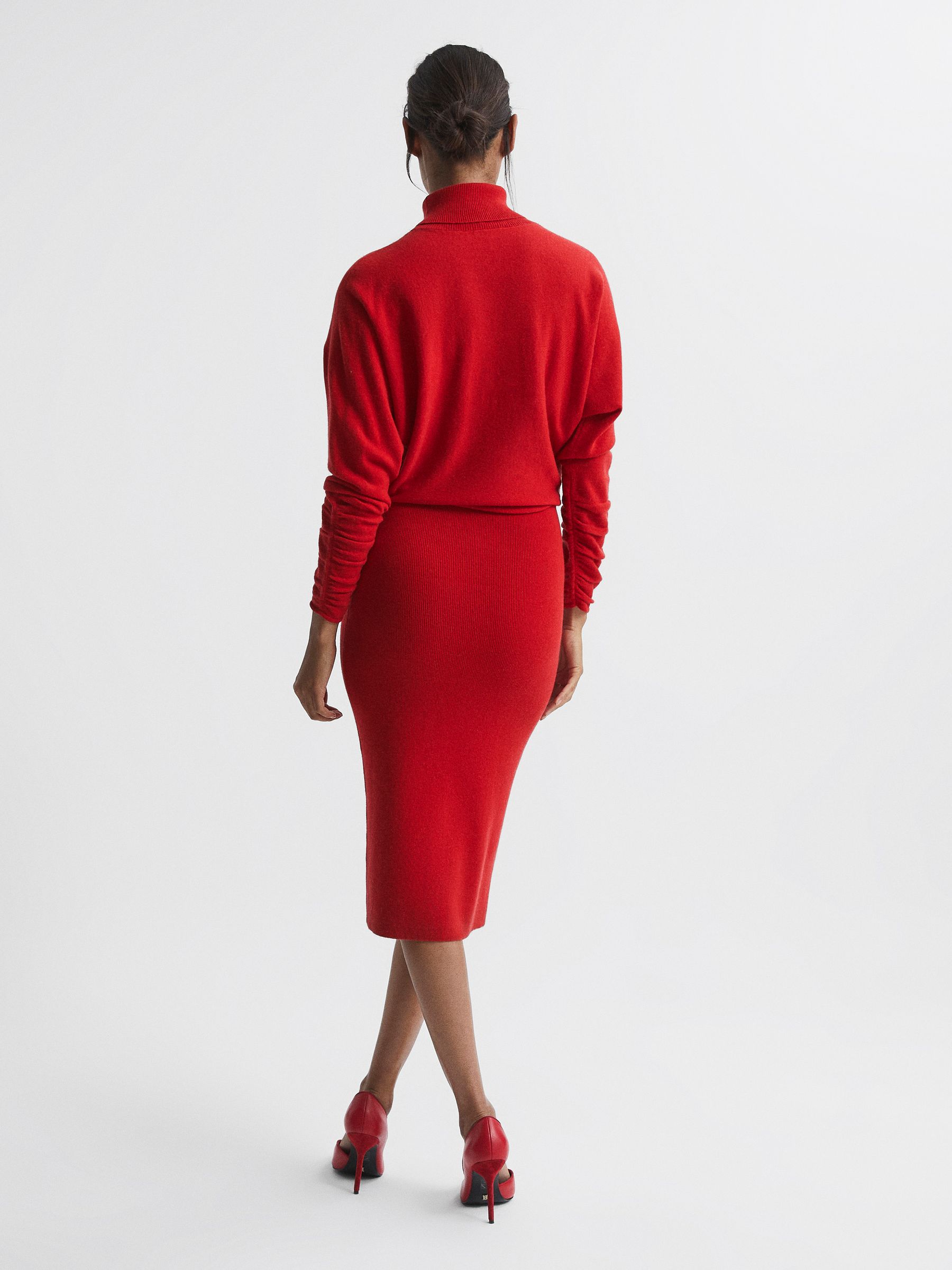 Wool Blend Roll Neck Dress in Red - Image 5 of 5
