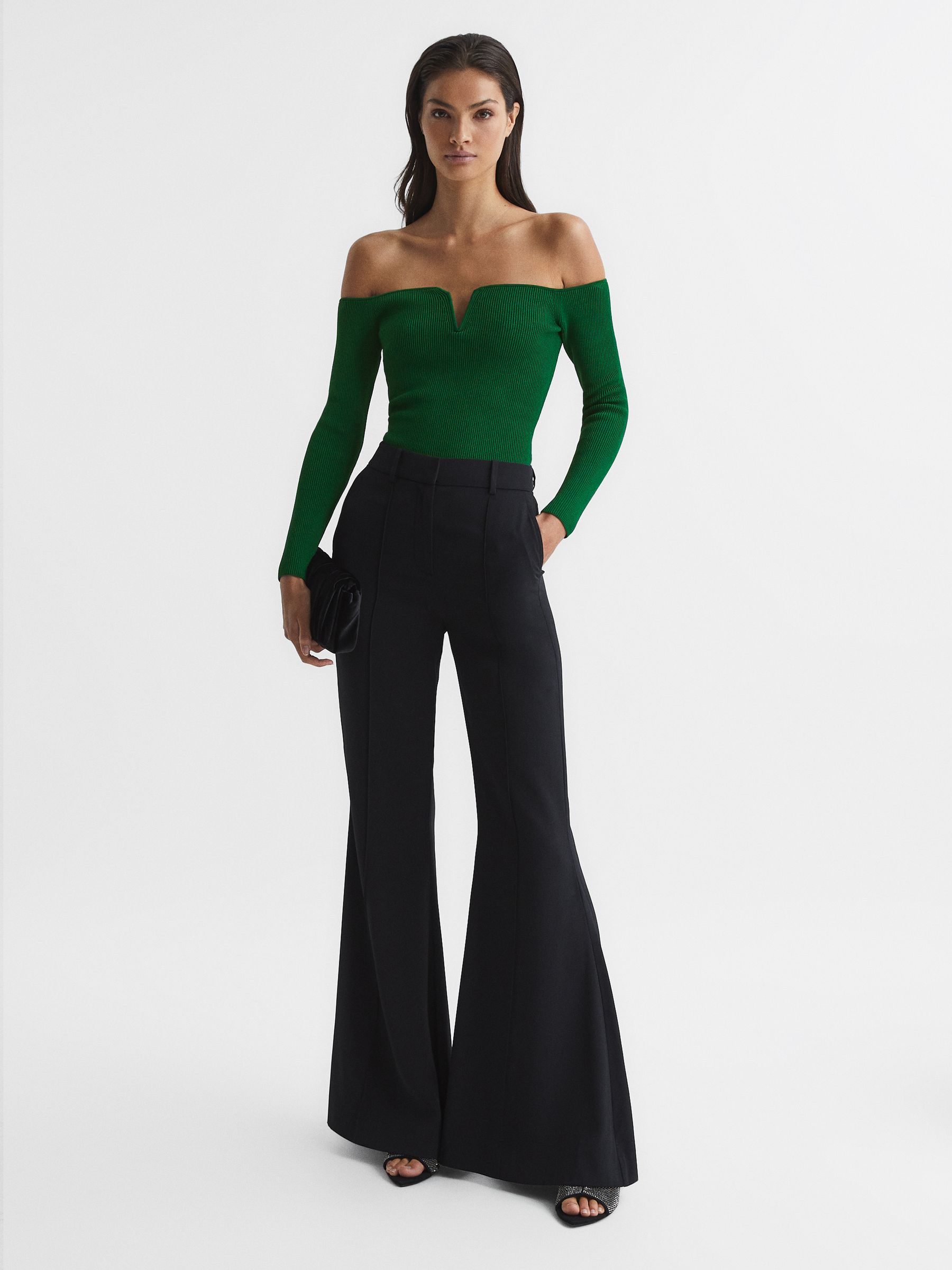 Sweetheart Neckline Ribbed Top in Green - Image 3 of 6