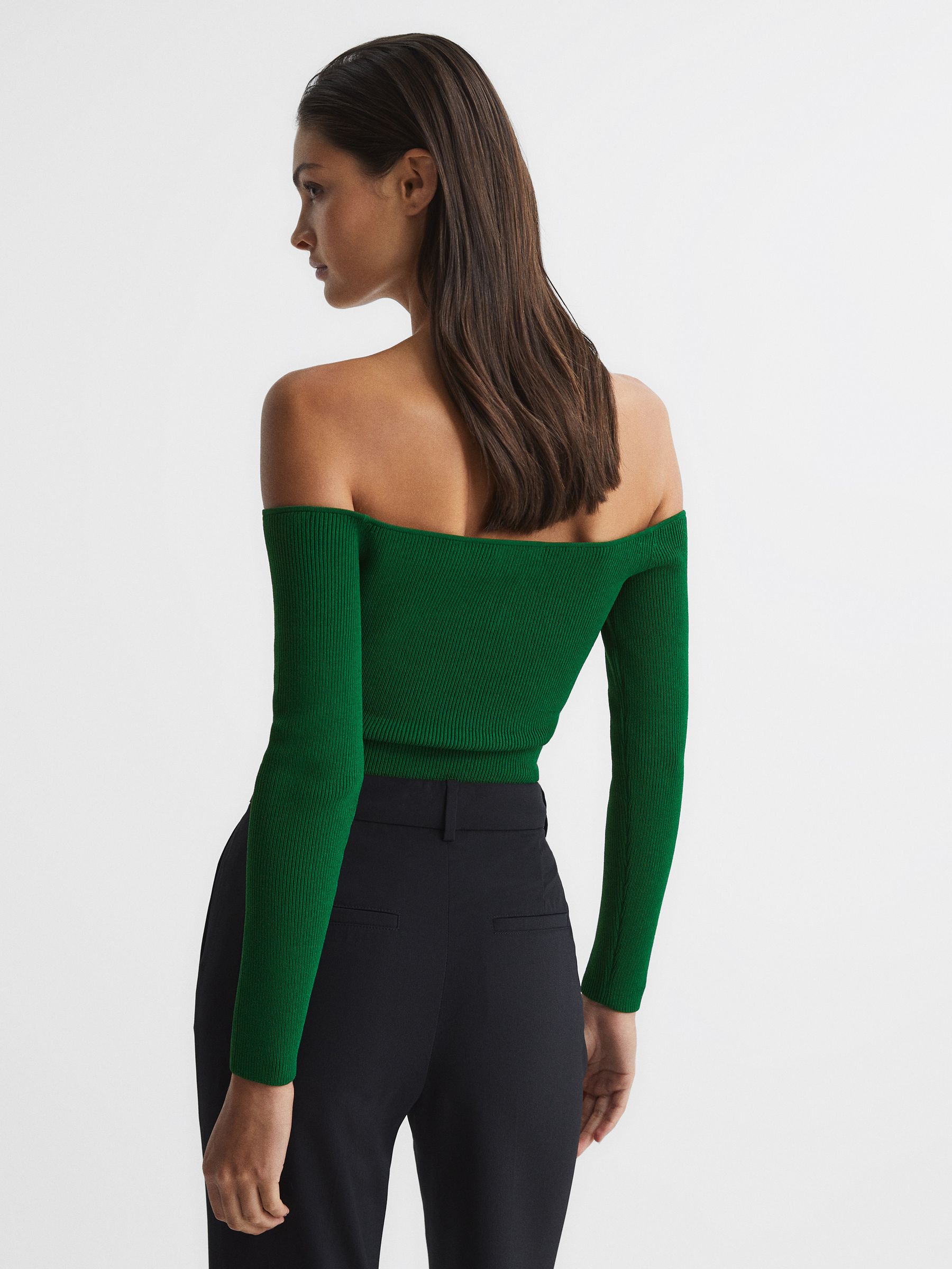 Sweetheart Neckline Ribbed Top in Green - Image 5 of 6