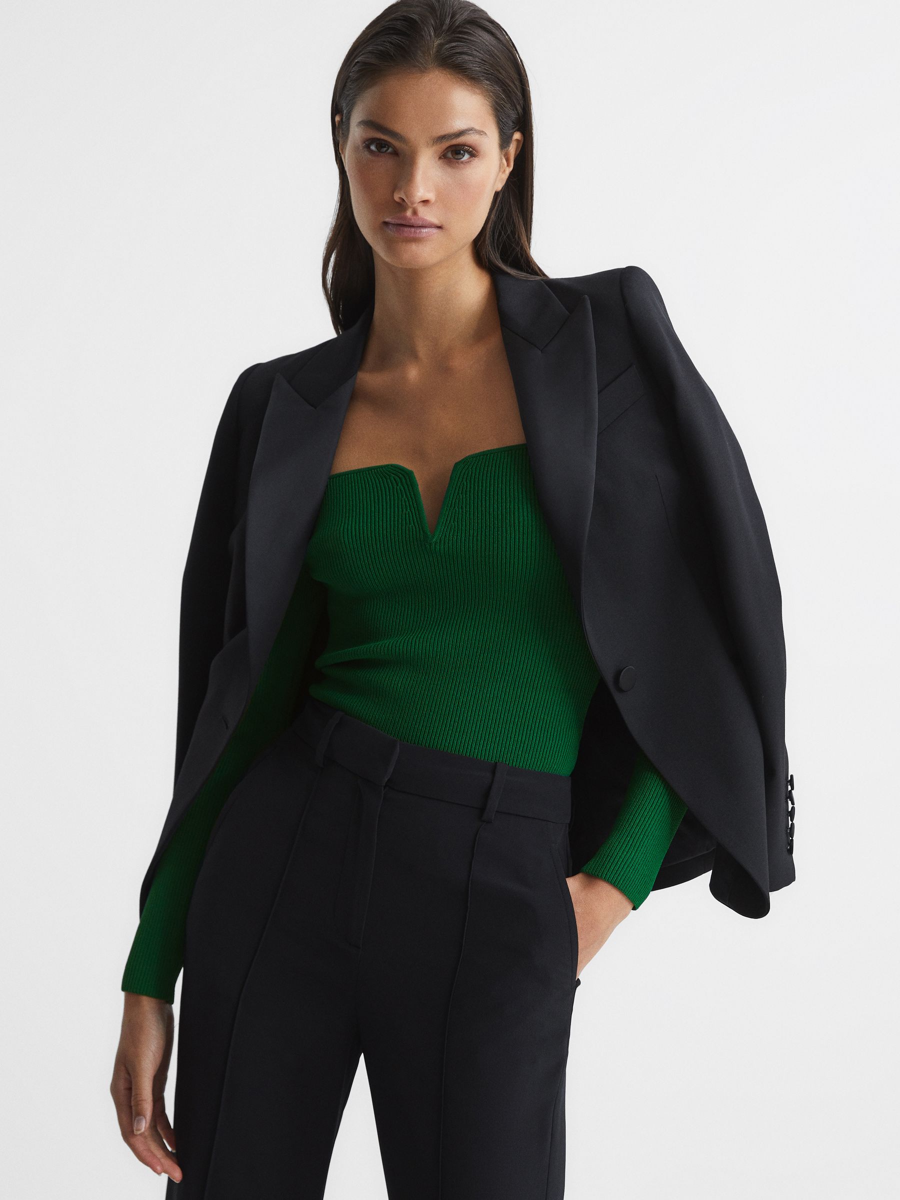 Sweetheart Neckline Ribbed Top in Green - Image 6 of 6