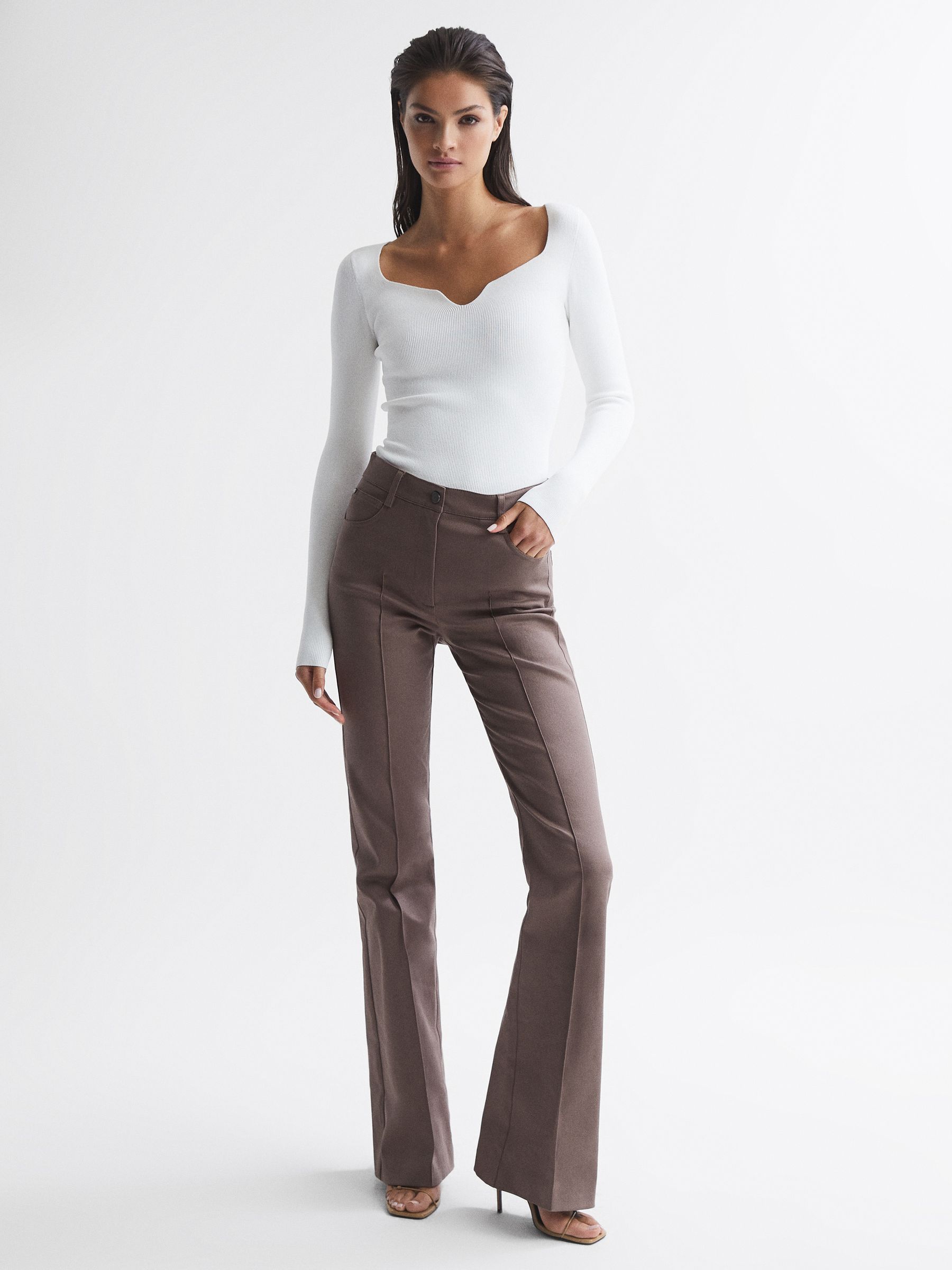 Ribbed Sweetheart Jumper in Cream - Image 1 of 7
