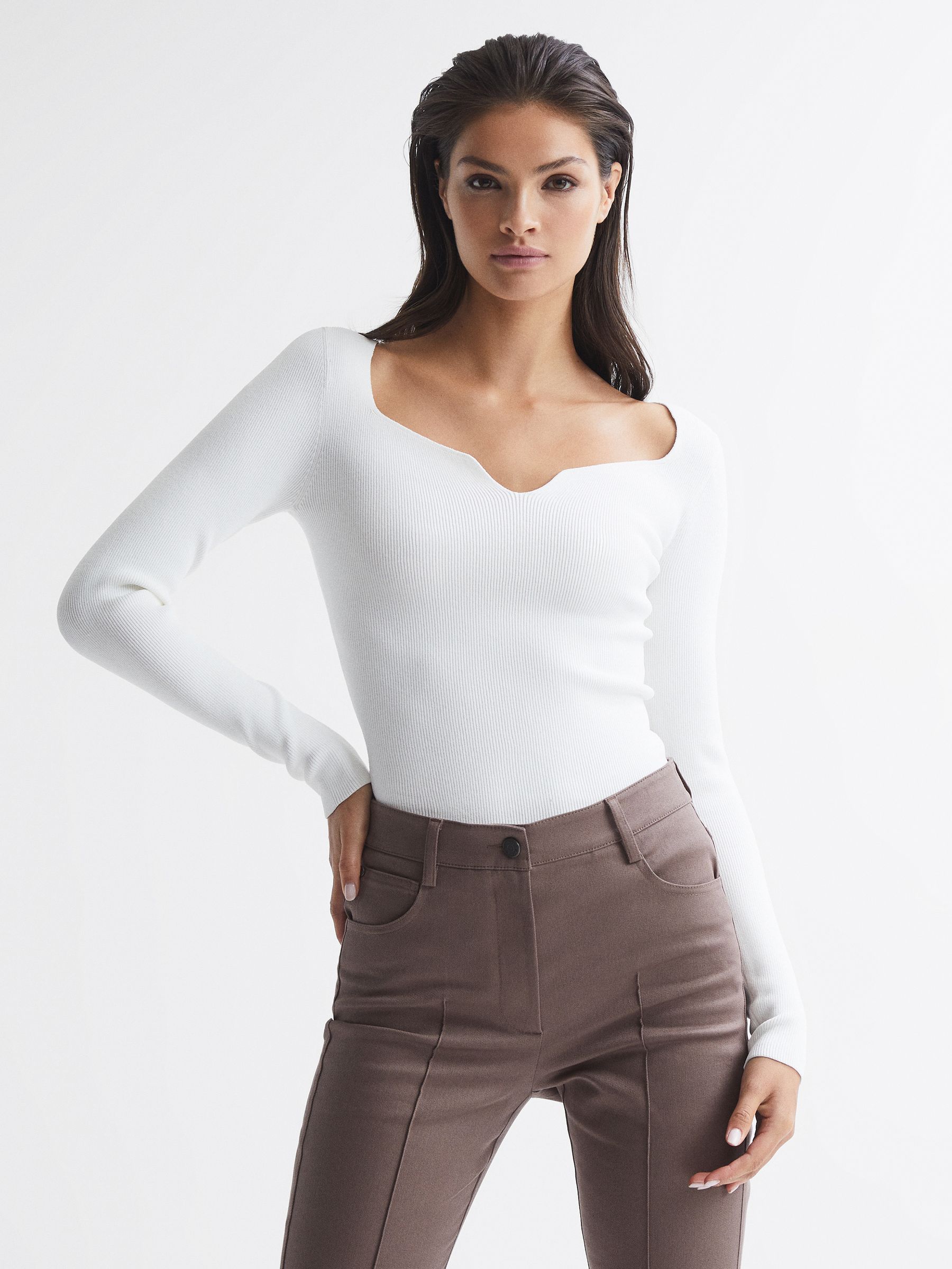 Ribbed Sweetheart Jumper in Cream - Image 3 of 7