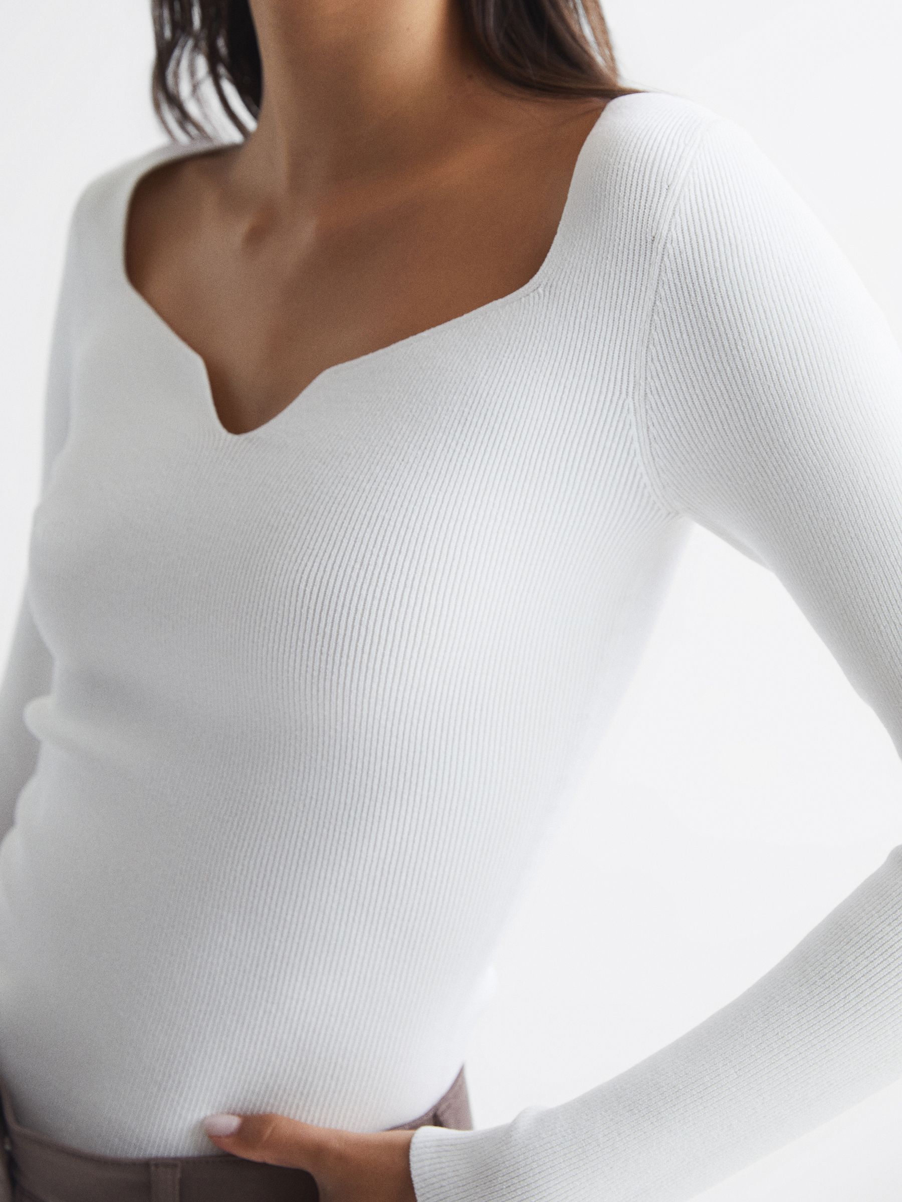 Ribbed Sweetheart Jumper in Cream - Image 4 of 7