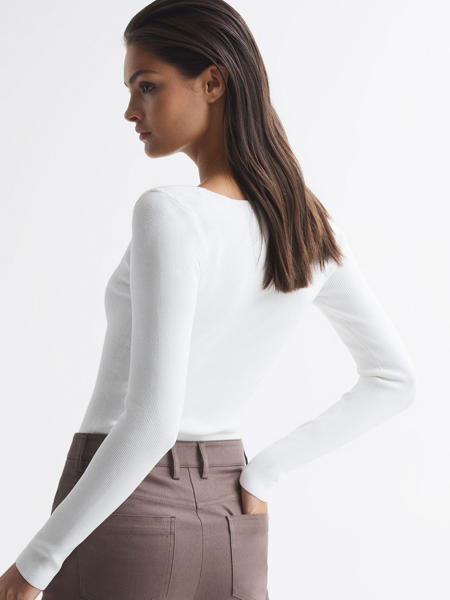 Ribbed Sweetheart Jumper in Cream - Image 5 of 7