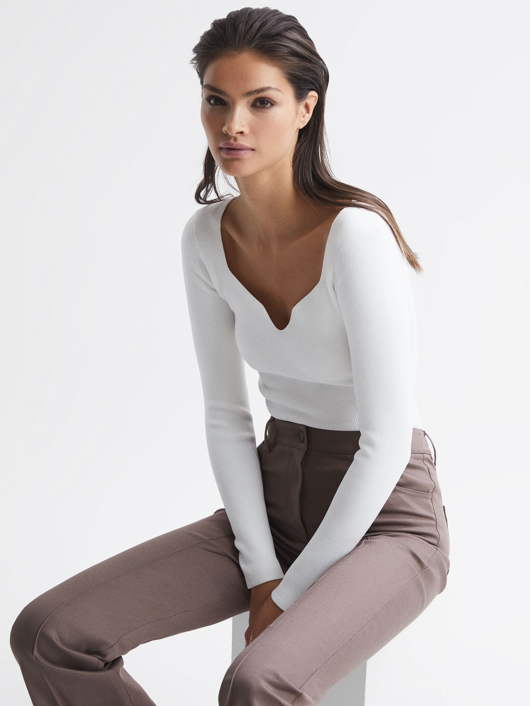 Ribbed Sweetheart Jumper in Cream - Image 6 of 7