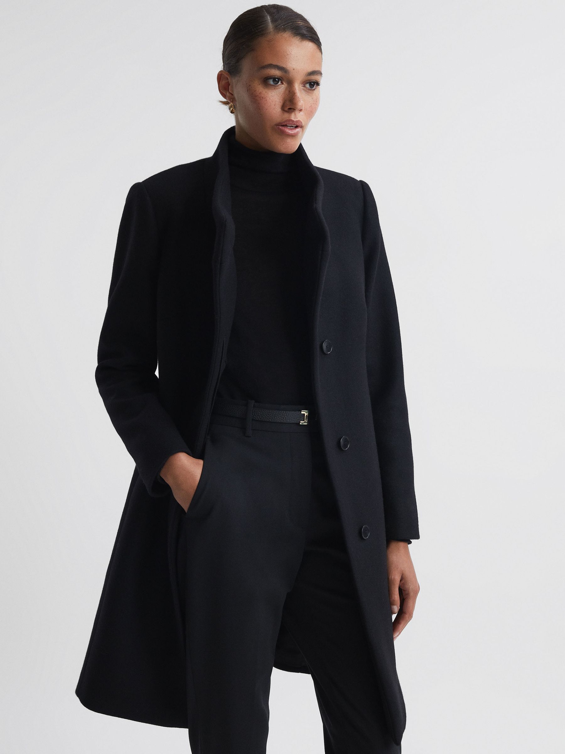 Petite Wool Blend Mid-Length Coat in Black - Image 1 of 7