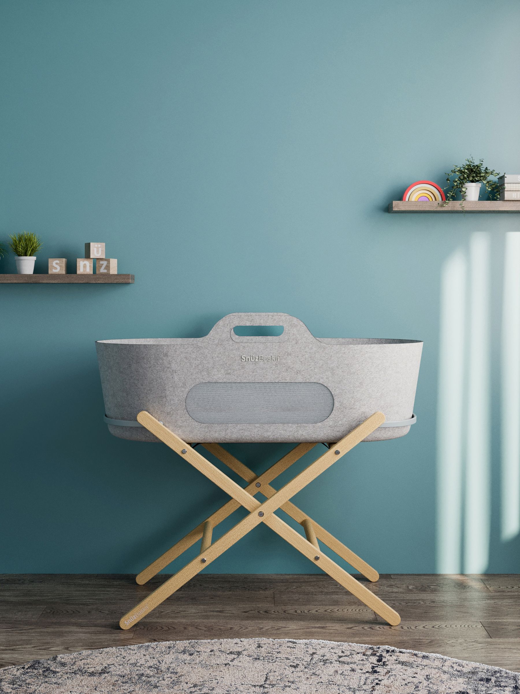Snuz Light Grey/Natural SnuzBaskit Moses Basket & Stand Set - Image 1 of 6