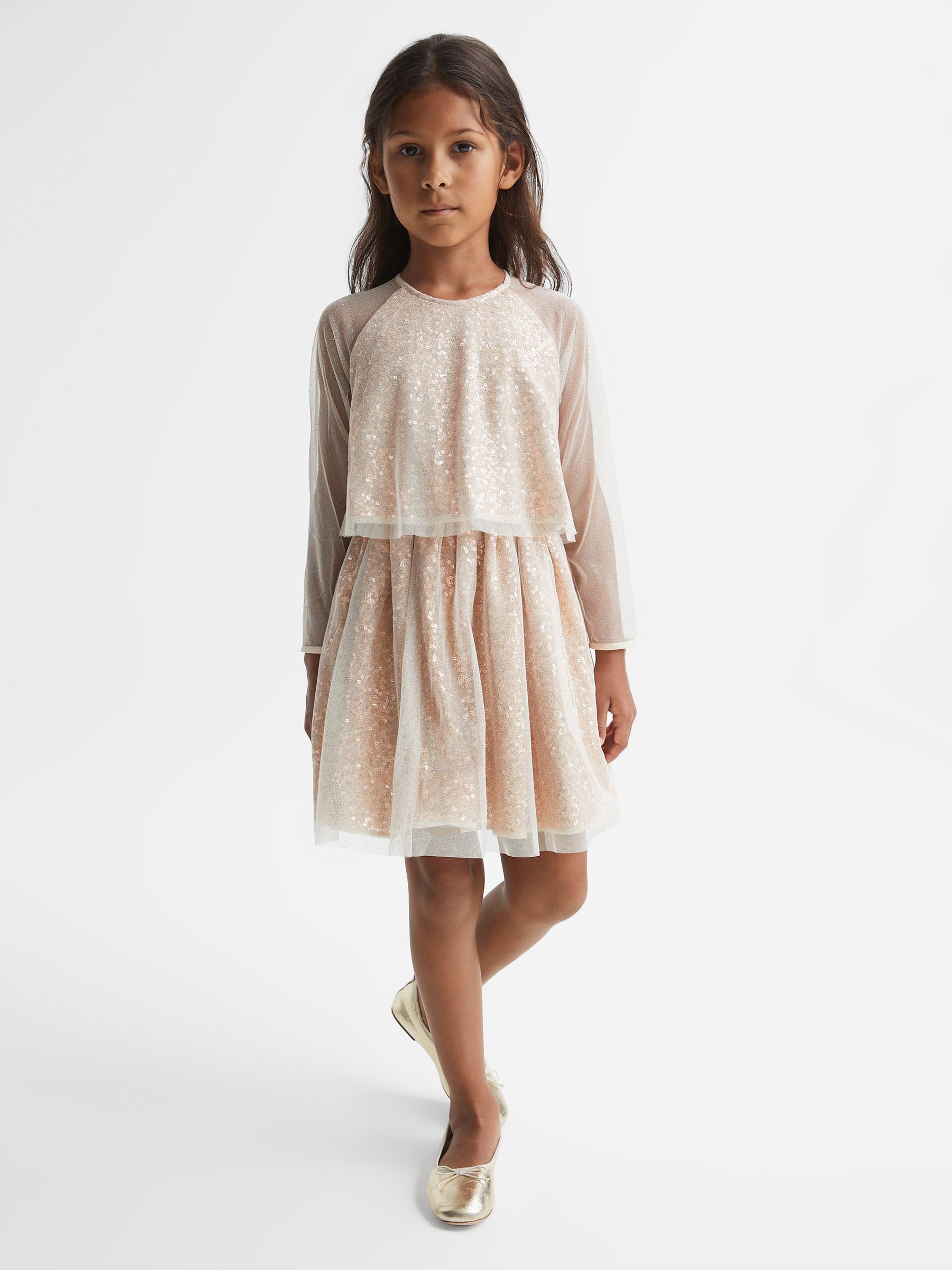 Senior Sequin Sheer Tutu Dress in Gold - Image 3 of 6