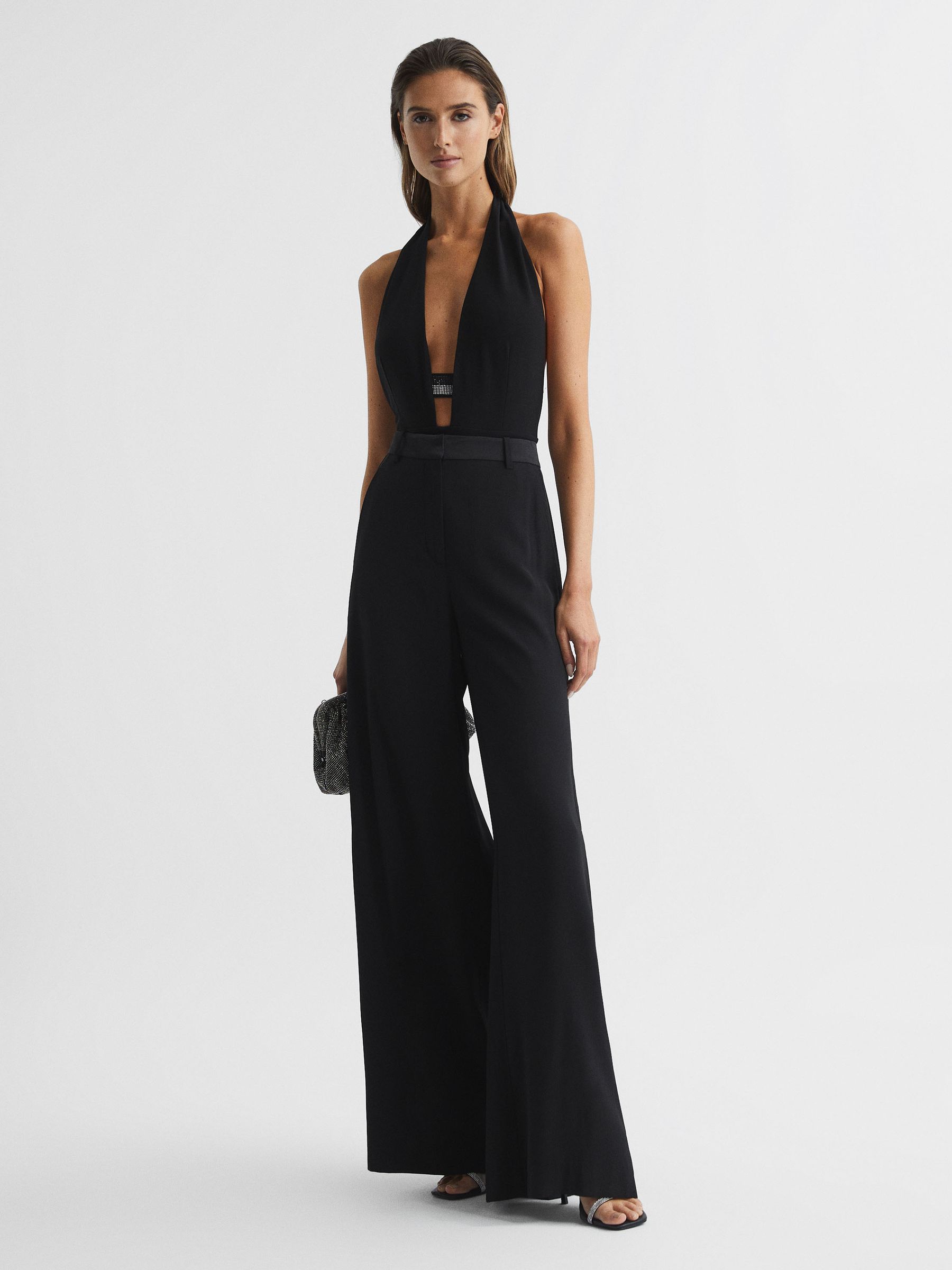 Extreme Split Wide Leg Trousers in Black - Image 1 of 6