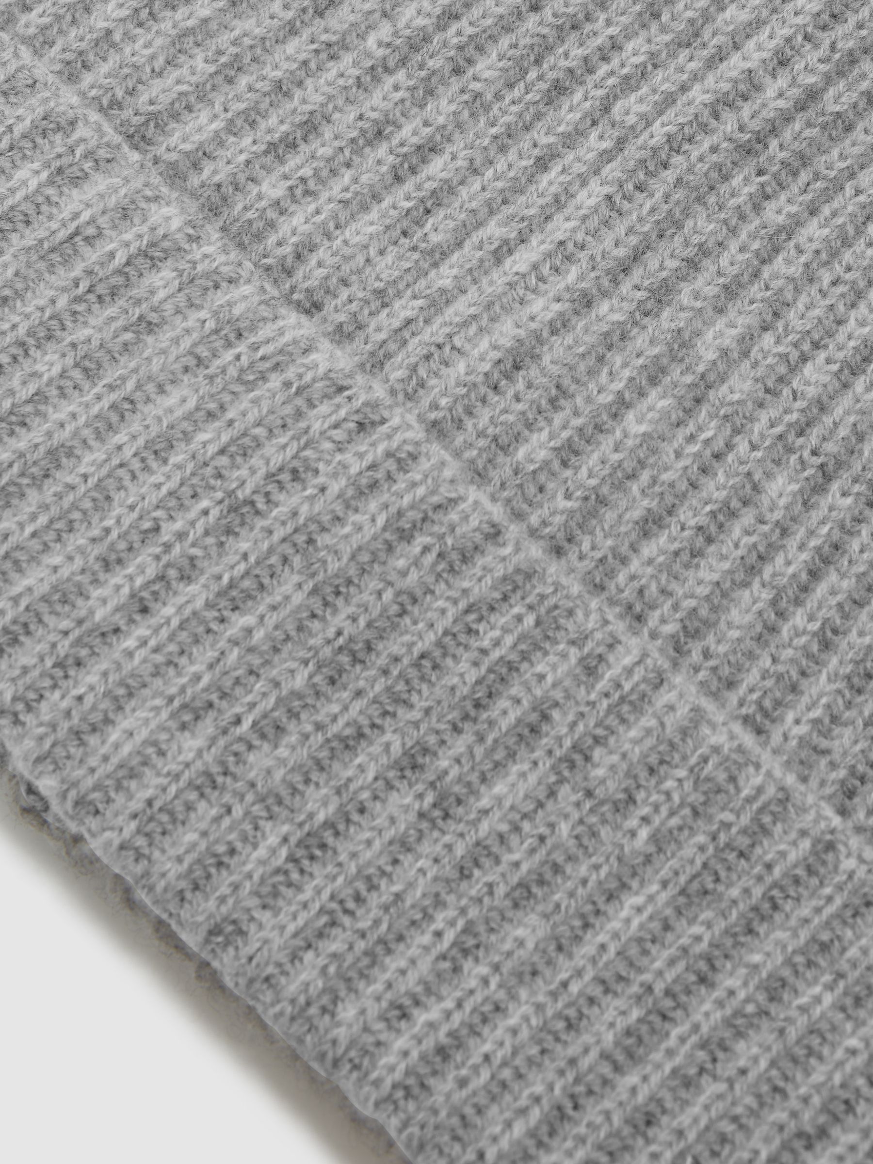 Cashmere Ribbed Beanie Hat in Soft Grey - Image 4 of 4