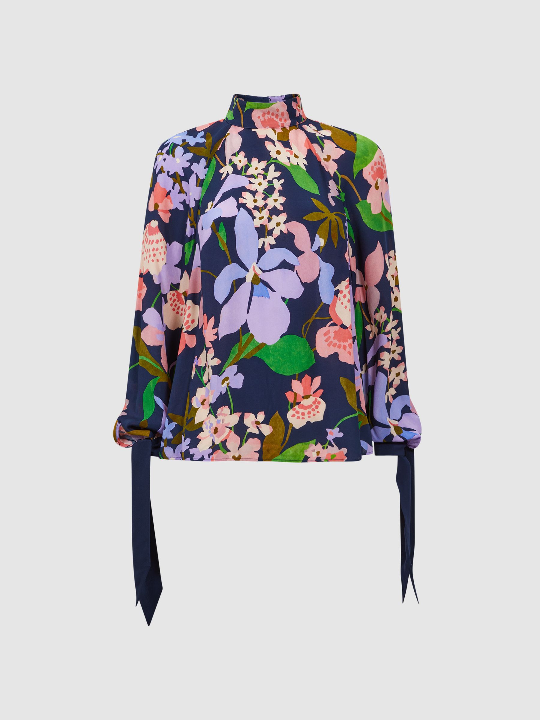 Florere Floral Long Sleeve Blouse in Navy - Image 2 of 5