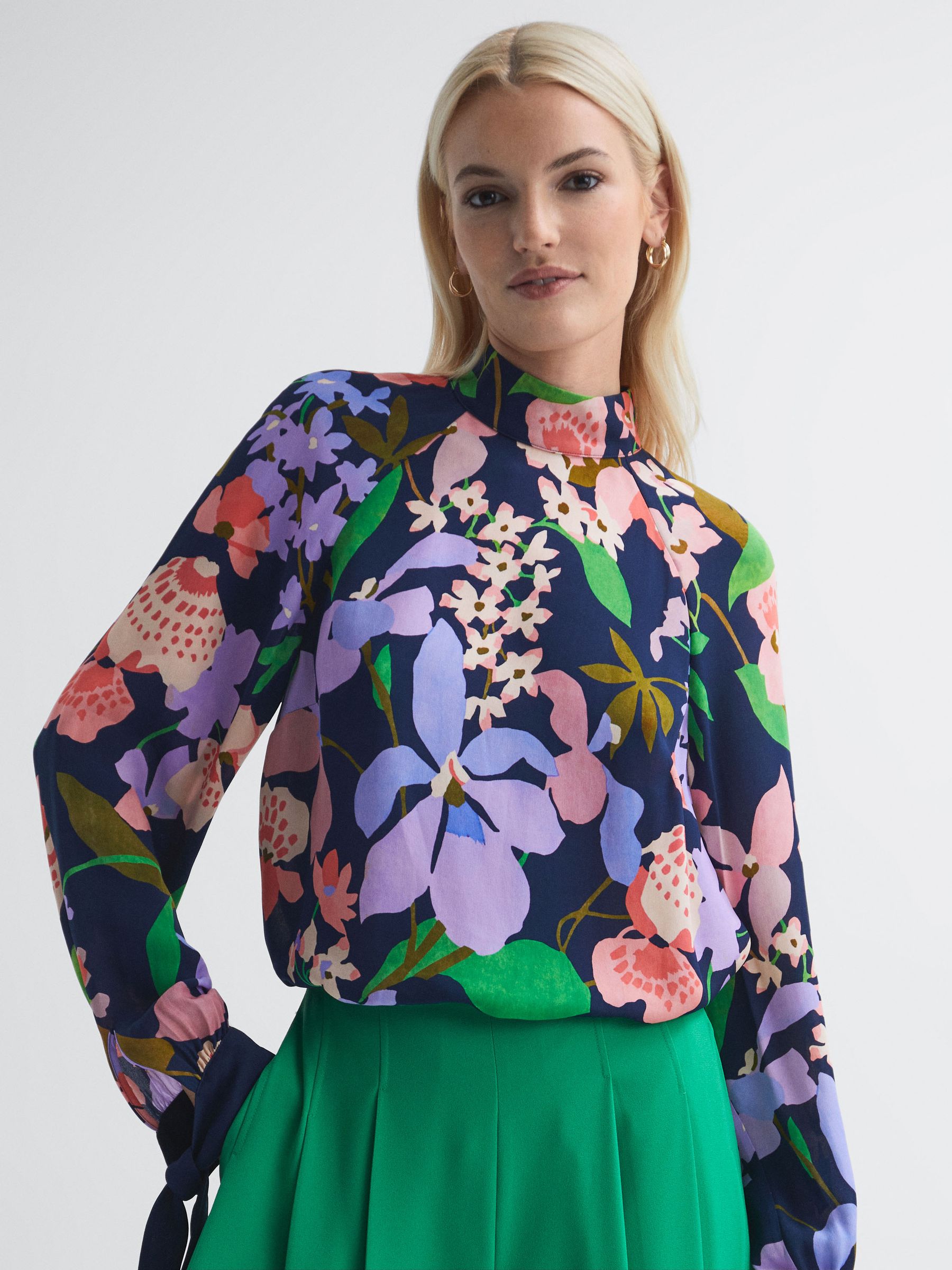 Florere Floral Long Sleeve Blouse in Navy - Image 3 of 5