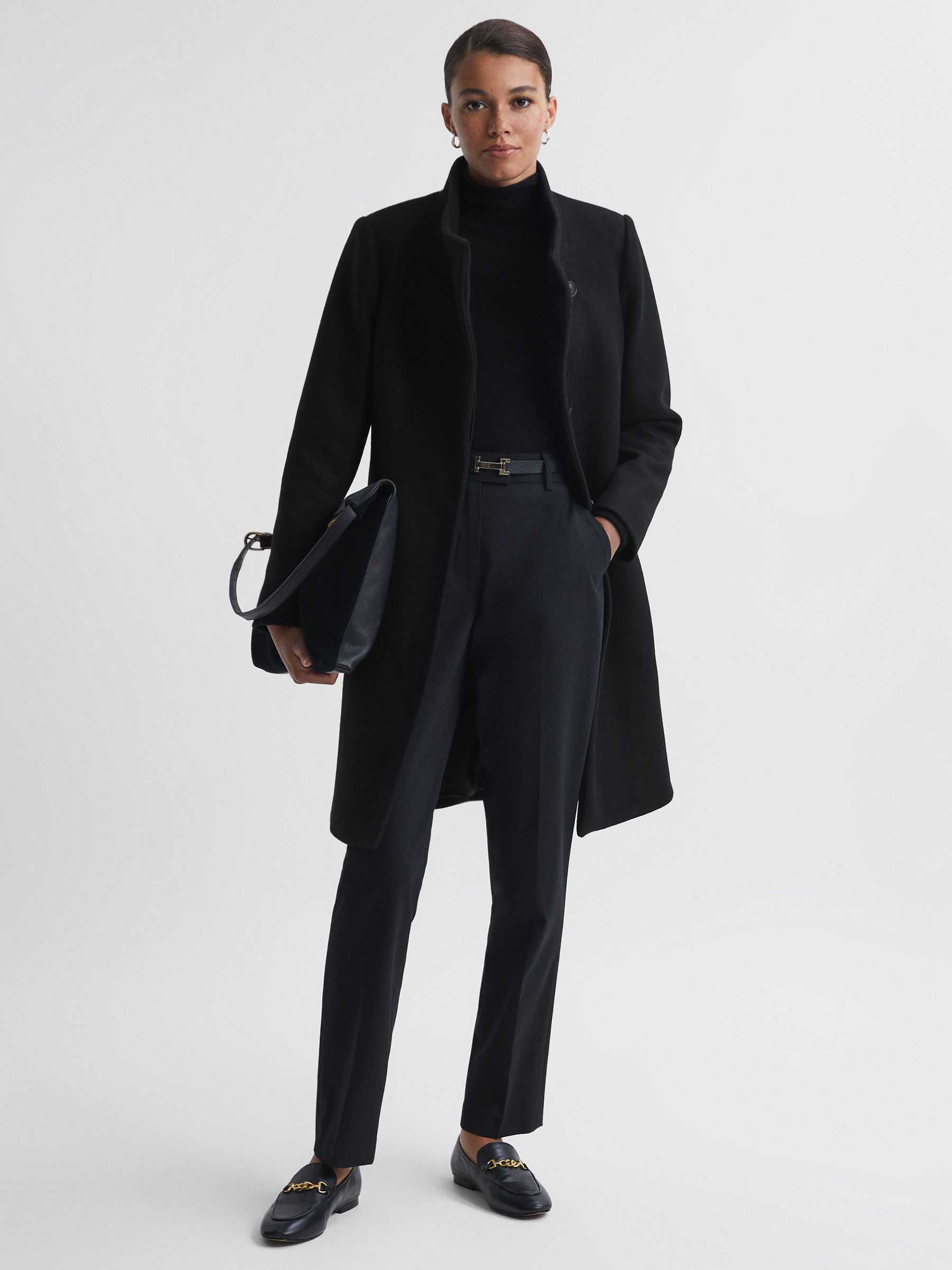 Wool Blend Mid-Length Coat in Black - Image 1 of 8