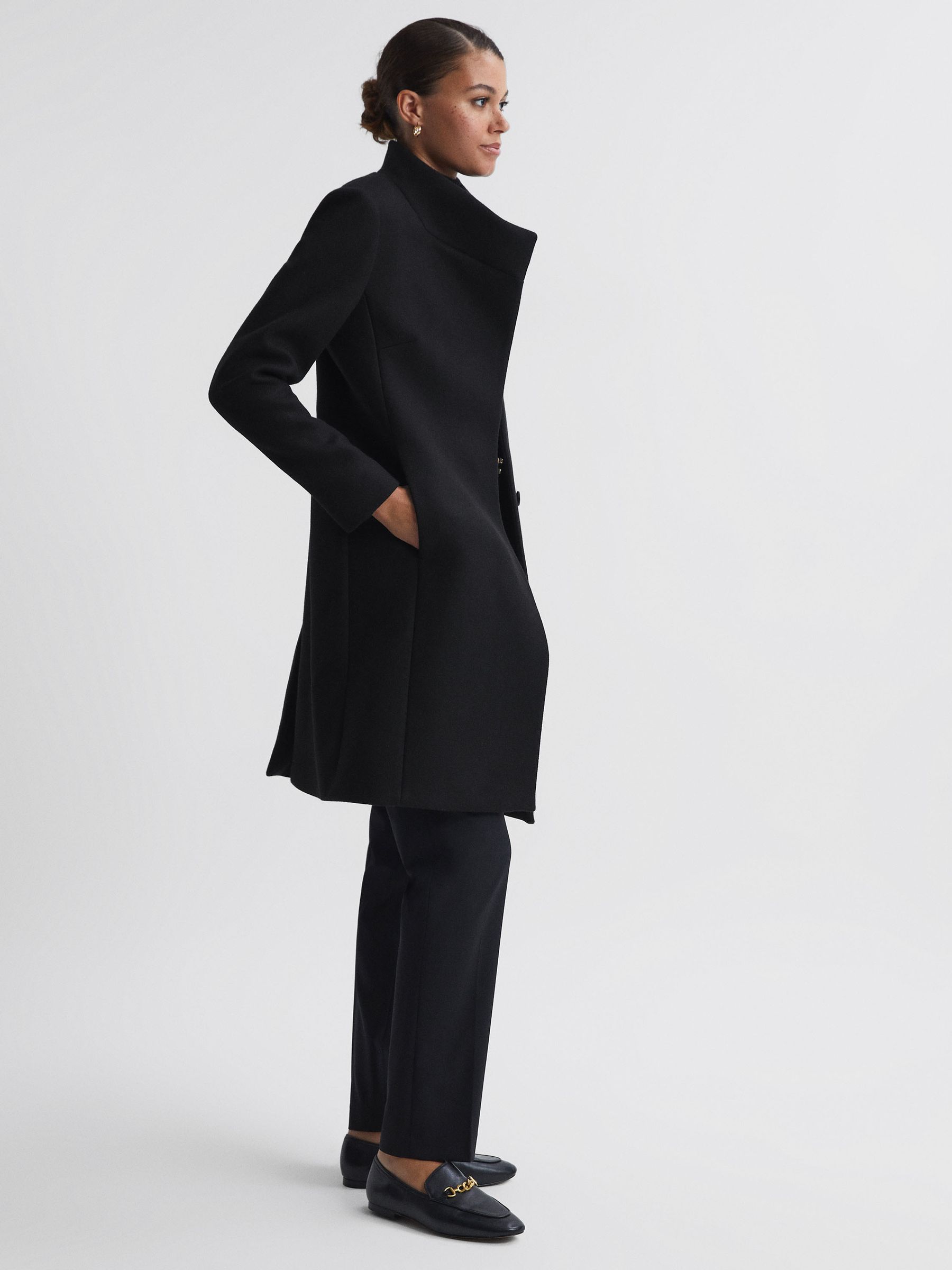 Wool Blend Mid-Length Coat in Black - Image 4 of 8