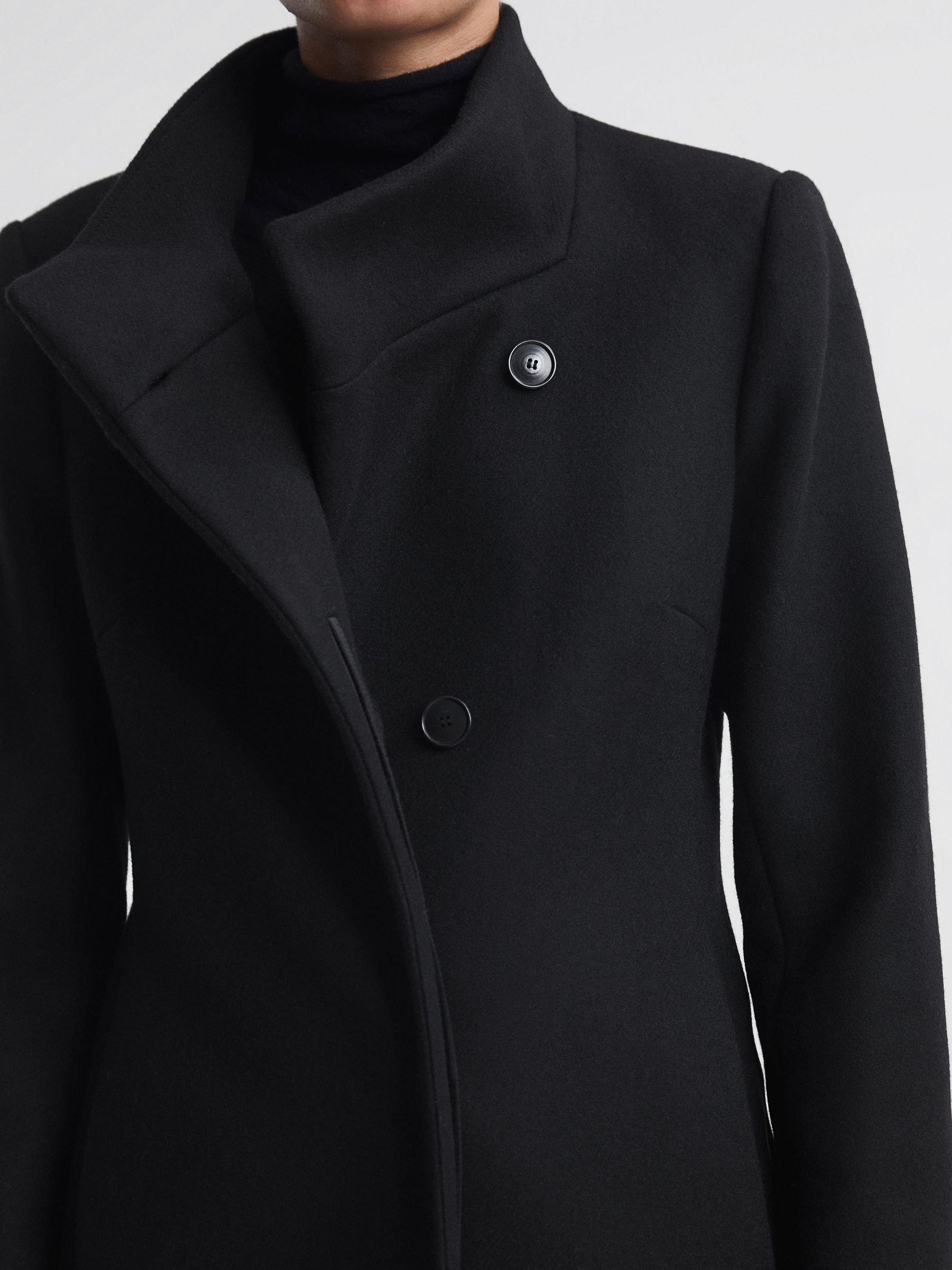 Wool Blend Mid-Length Coat in Black - Image 5 of 8