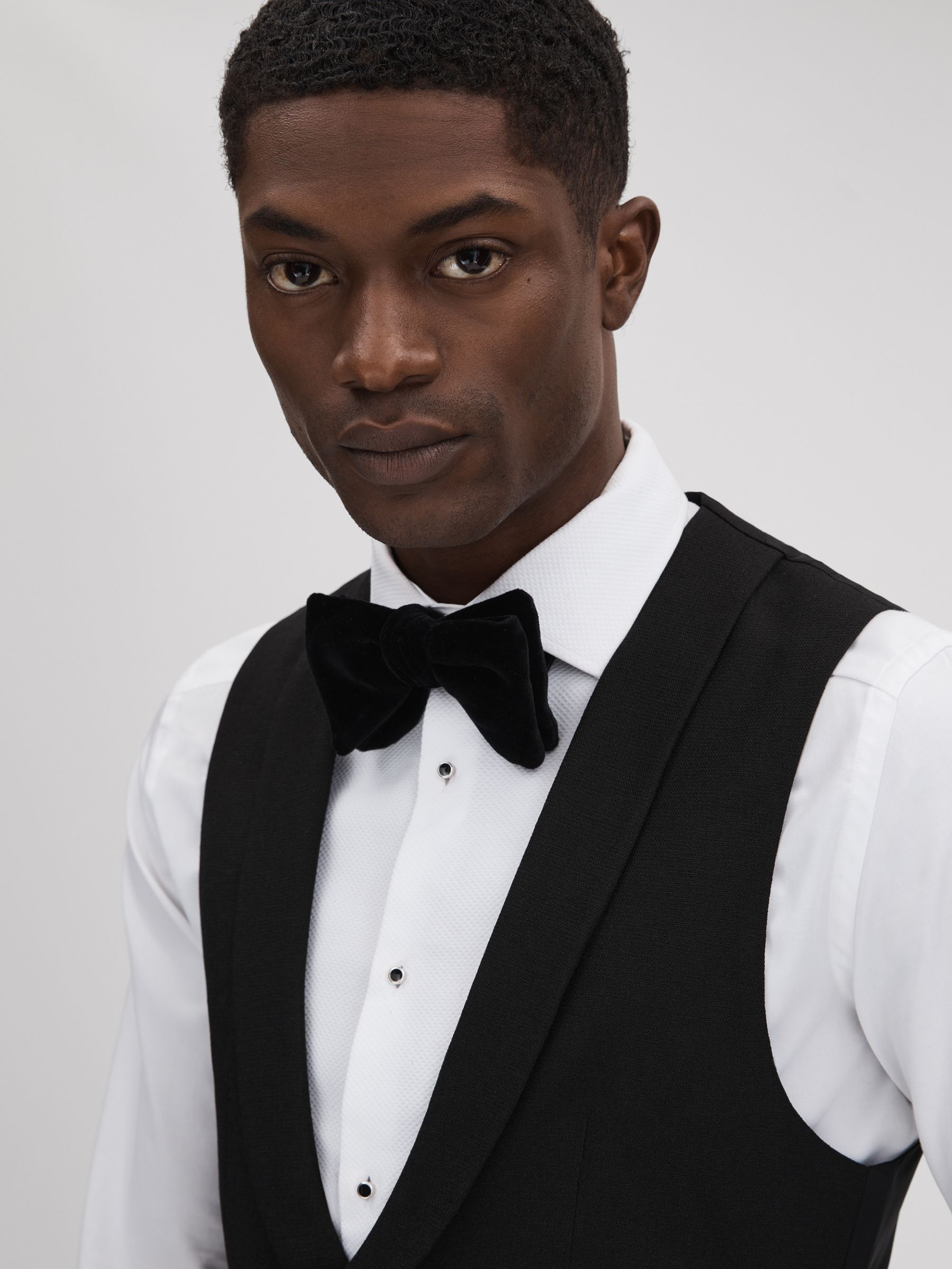 Slim Fit Double Breasted Tuxedo Waistcoat in Black - Image 4 of 7