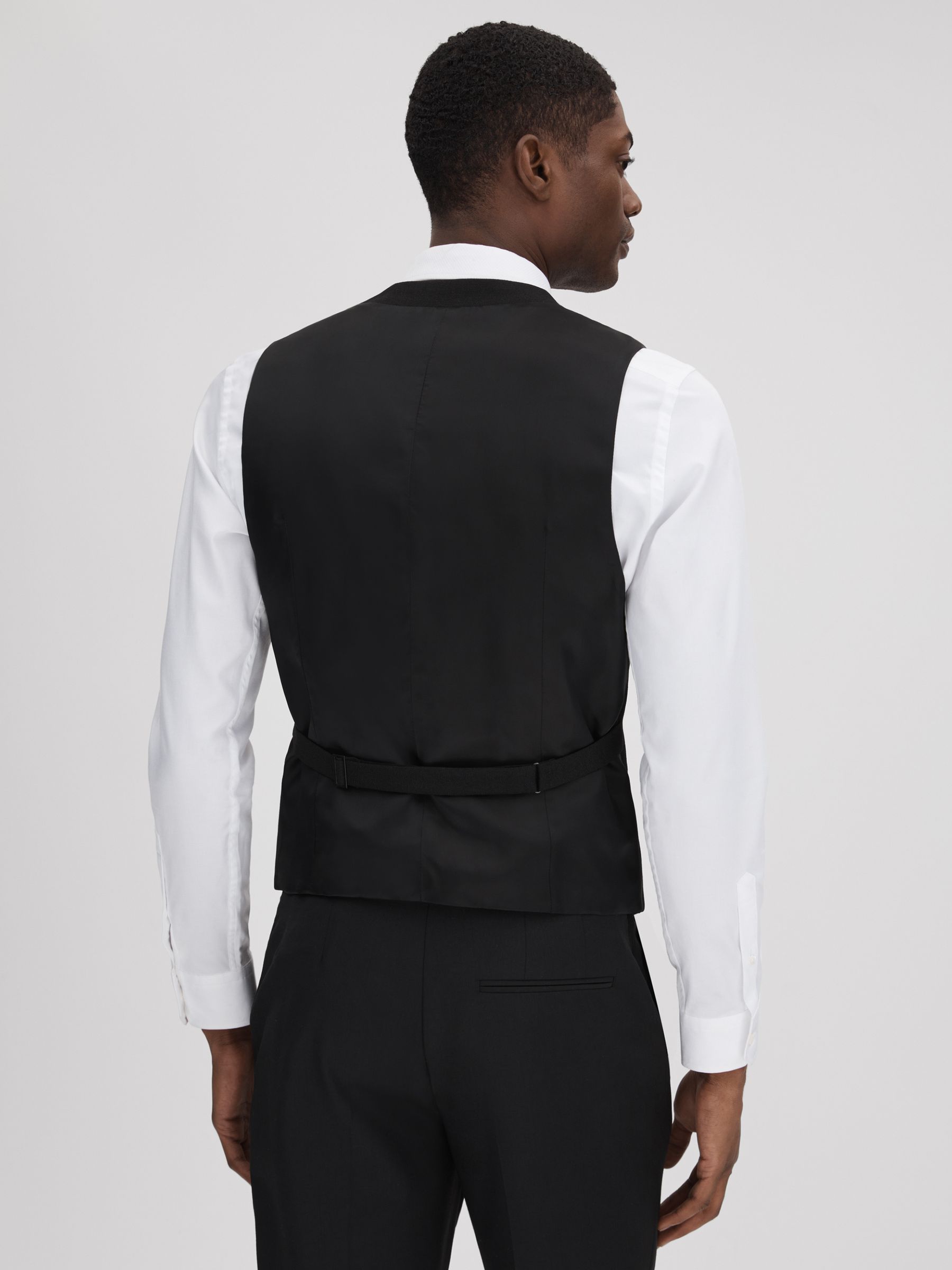 Slim Fit Double Breasted Tuxedo Waistcoat in Black - Image 6 of 7