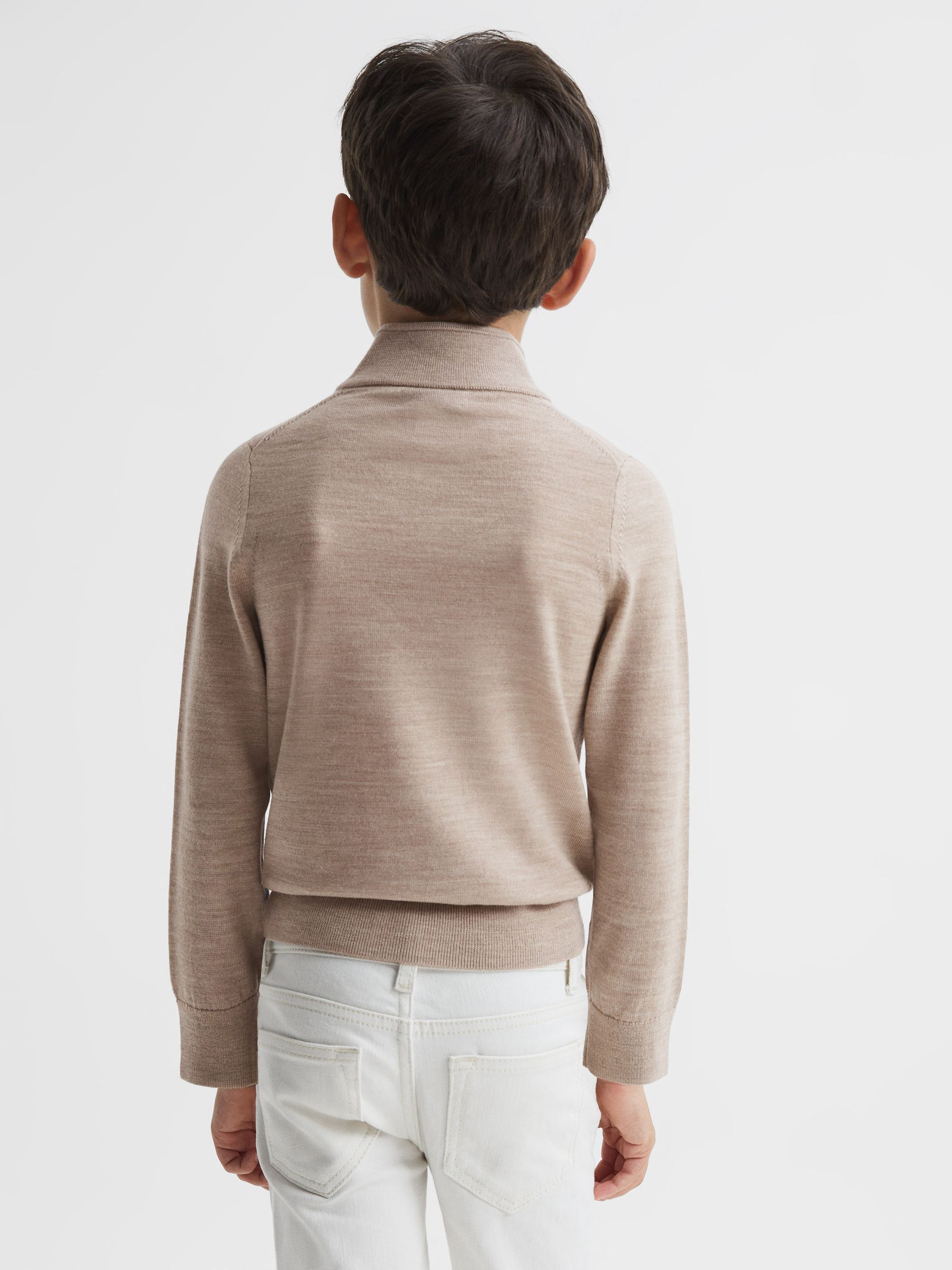 9-12 yrs Merino Wool Zip-Neck Jumper in Wheat Melange - Image 5 of 6