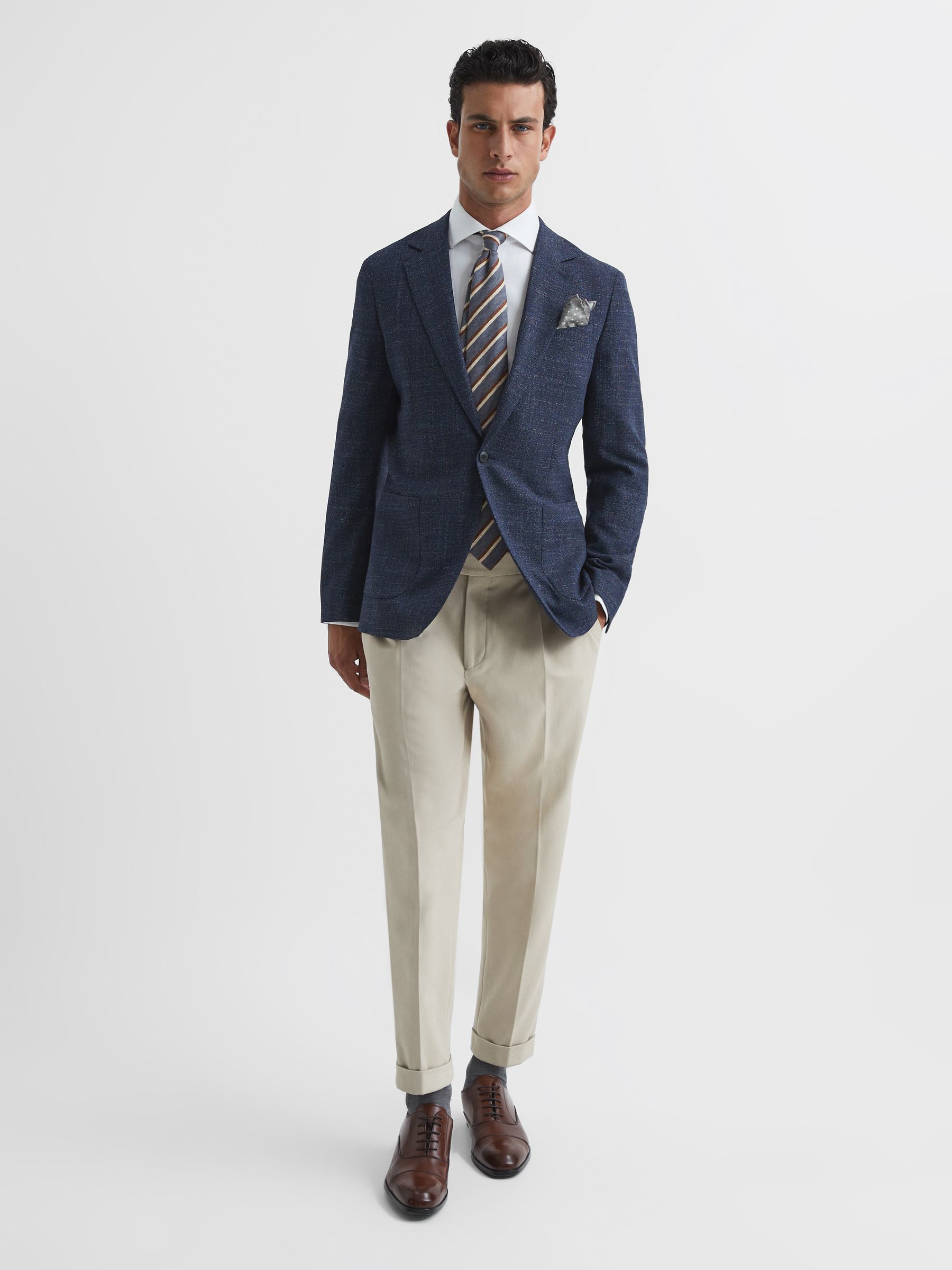 Seep Navy Single Breasted Flecked Slim Fit Blazer - Image 3 of 11