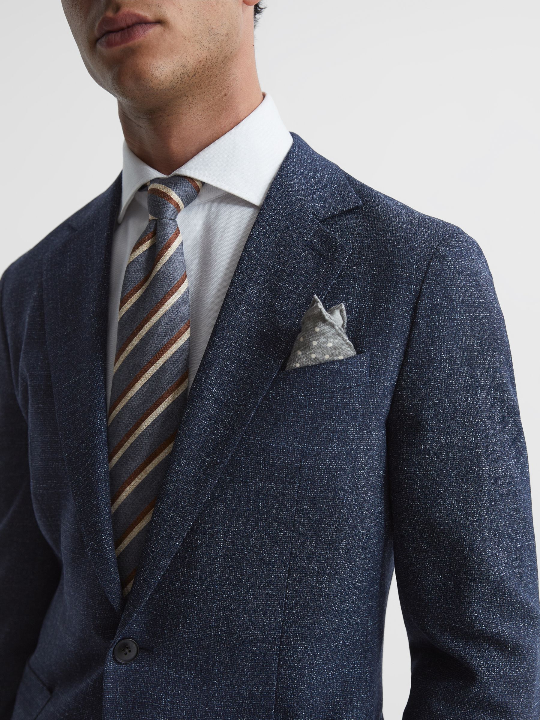 Seep Navy Single Breasted Flecked Slim Fit Blazer - Image 4 of 11