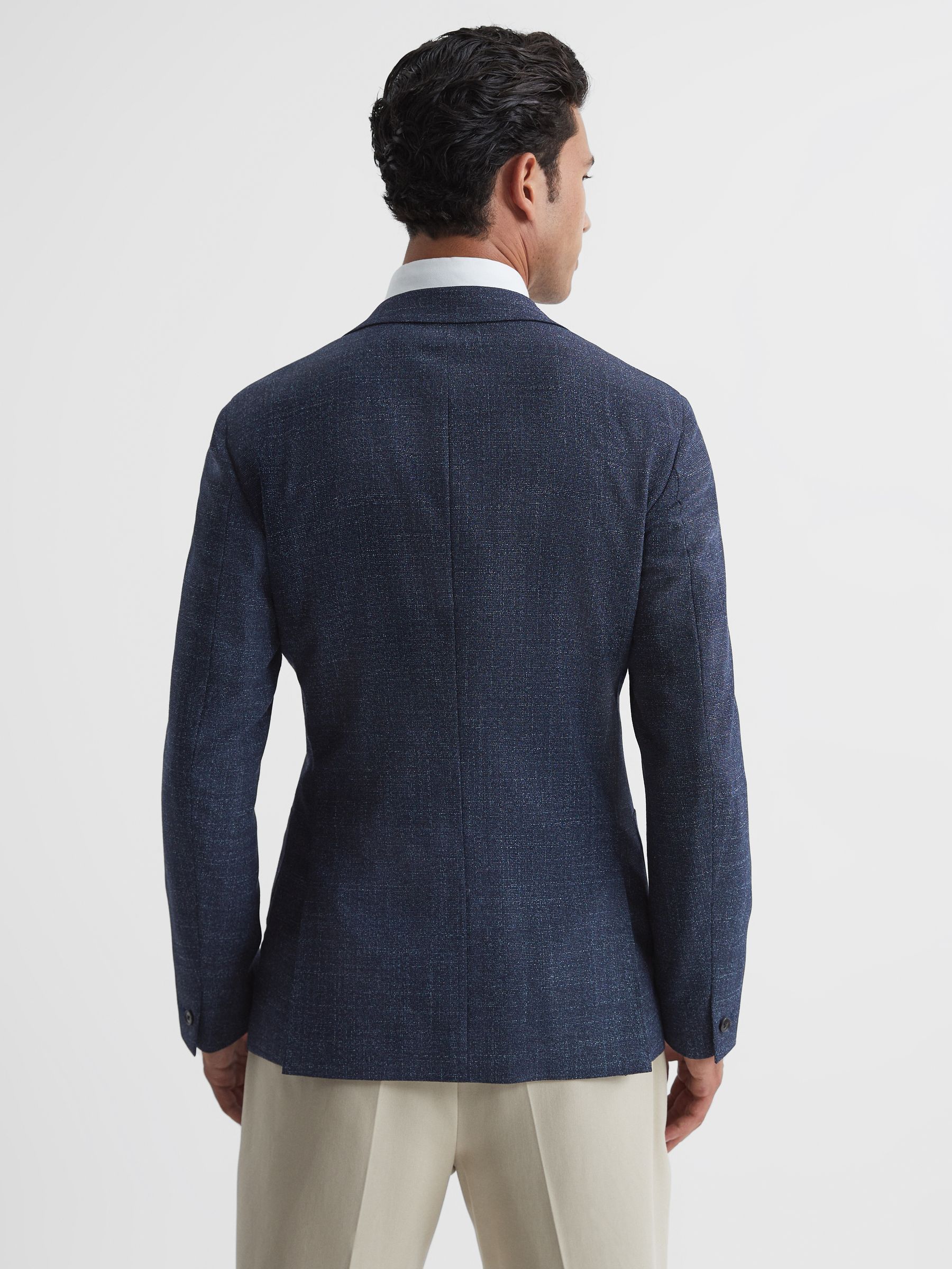 Seep Navy Single Breasted Flecked Slim Fit Blazer - Image 5 of 11