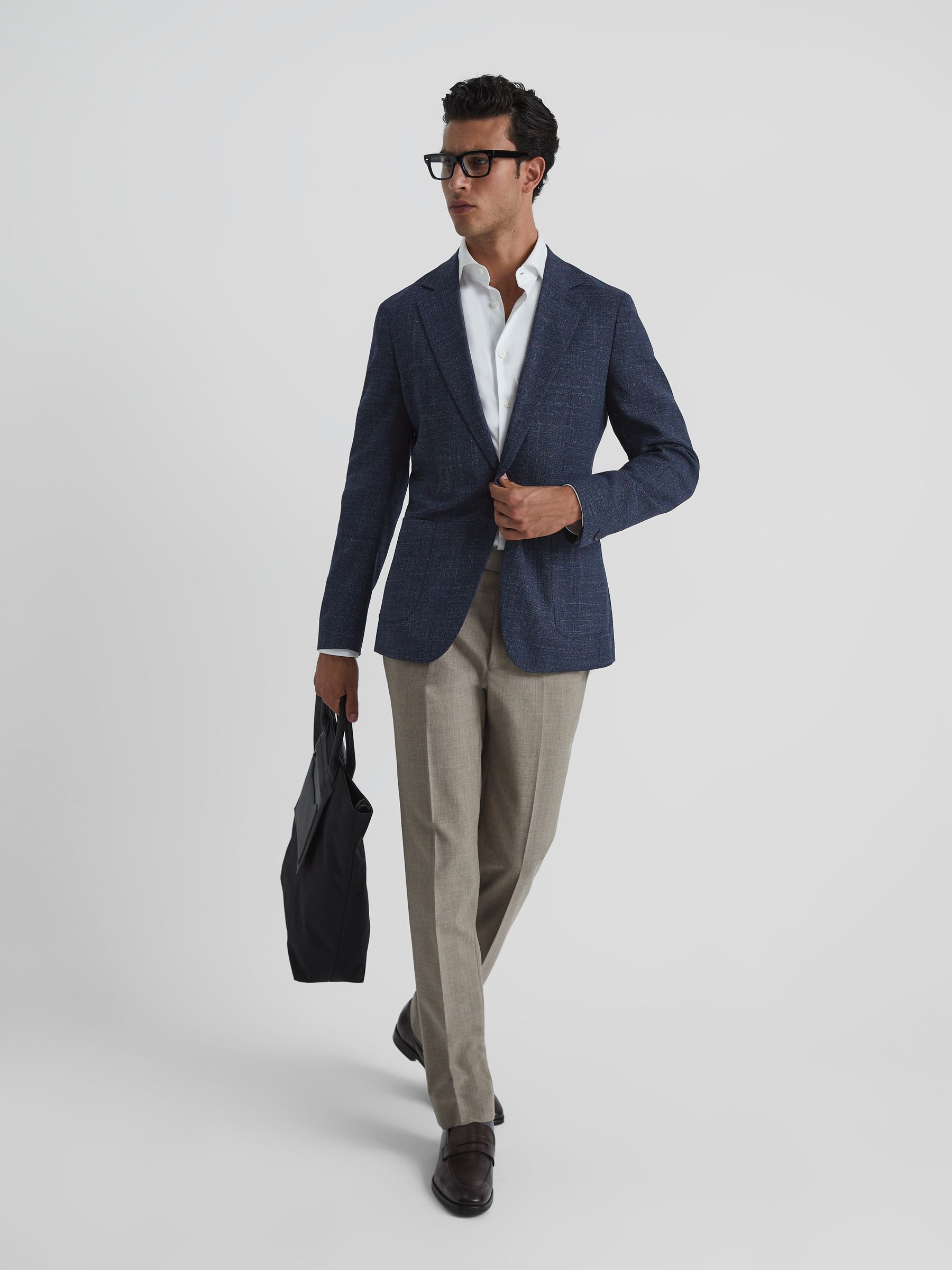 Seep Navy Single Breasted Flecked Slim Fit Blazer - Image 8 of 11