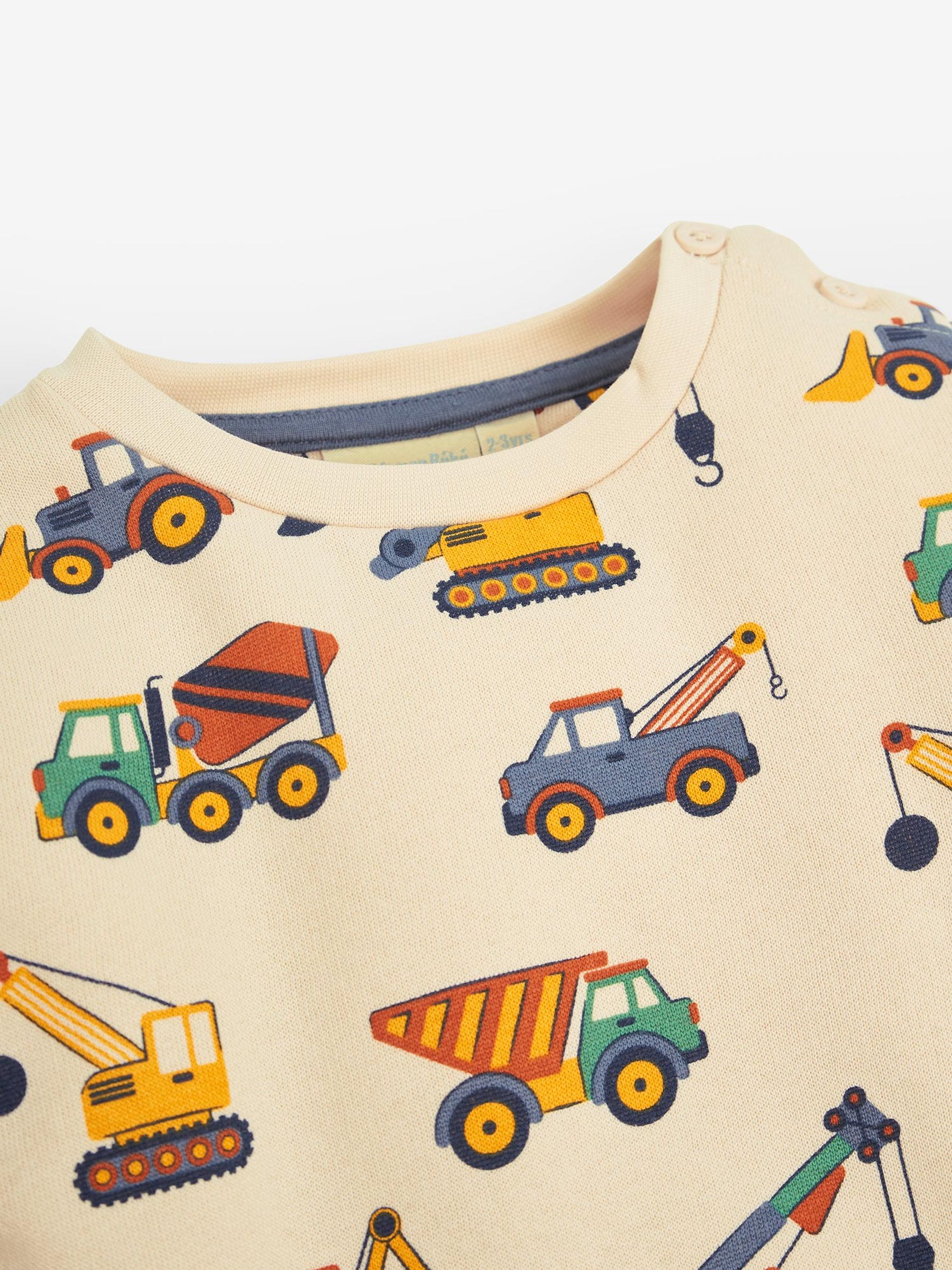 Construction Vehicles Print Sweatshirt in Stone - Image 2 of 2