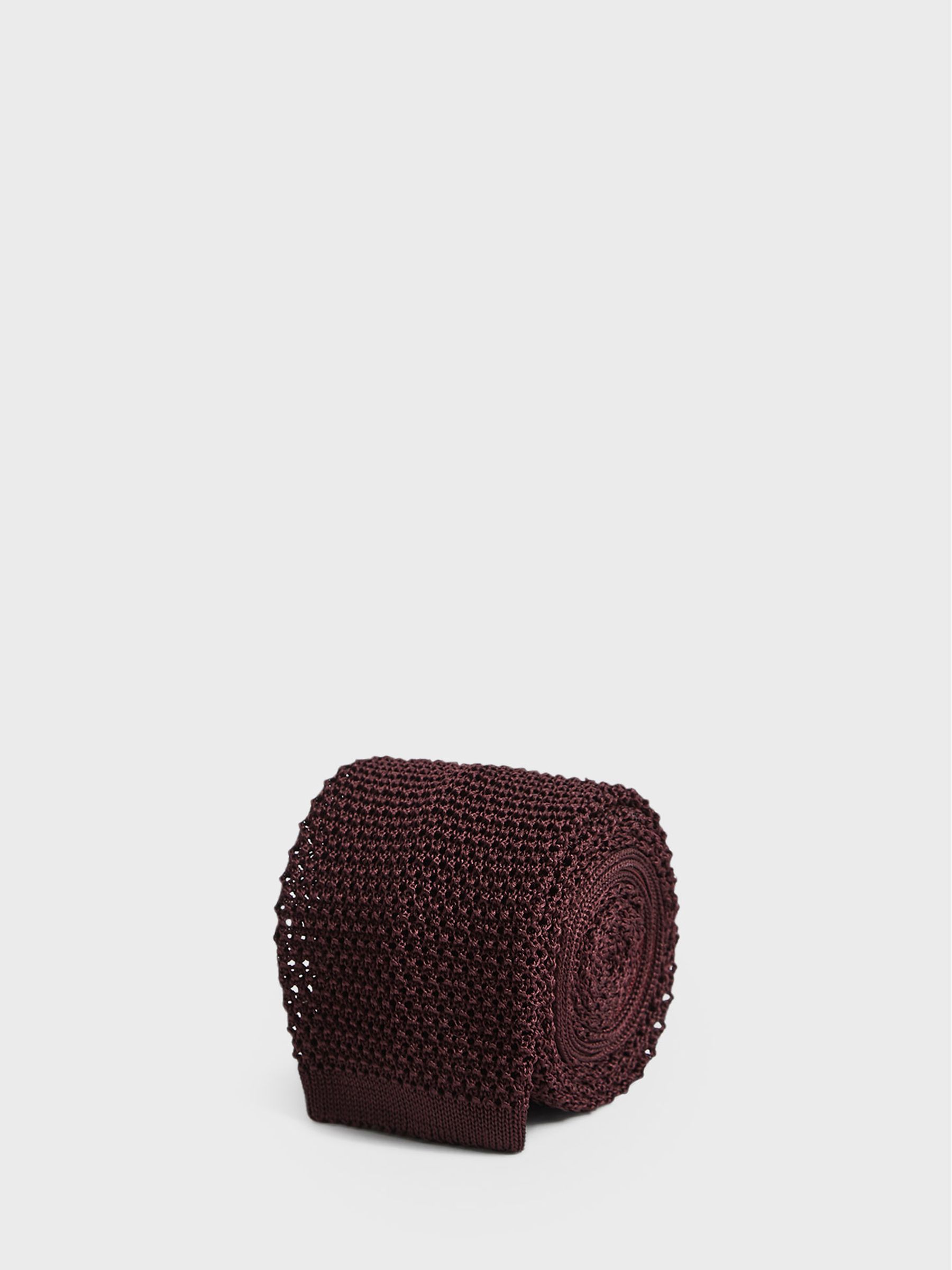 Knitted Silk Tie in Burgundy - Image 1 of 4