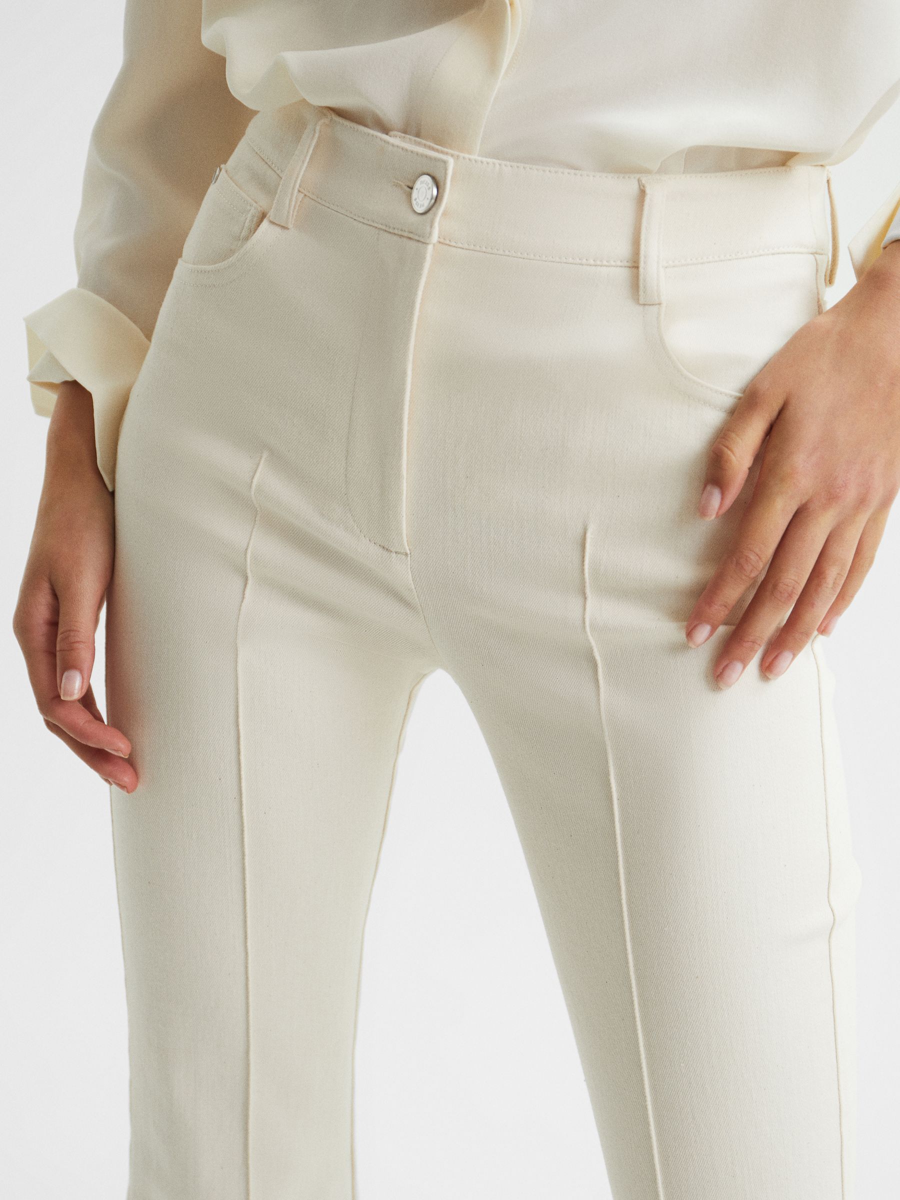 High Rise Flared Trousers in Cream - Image 6 of 6