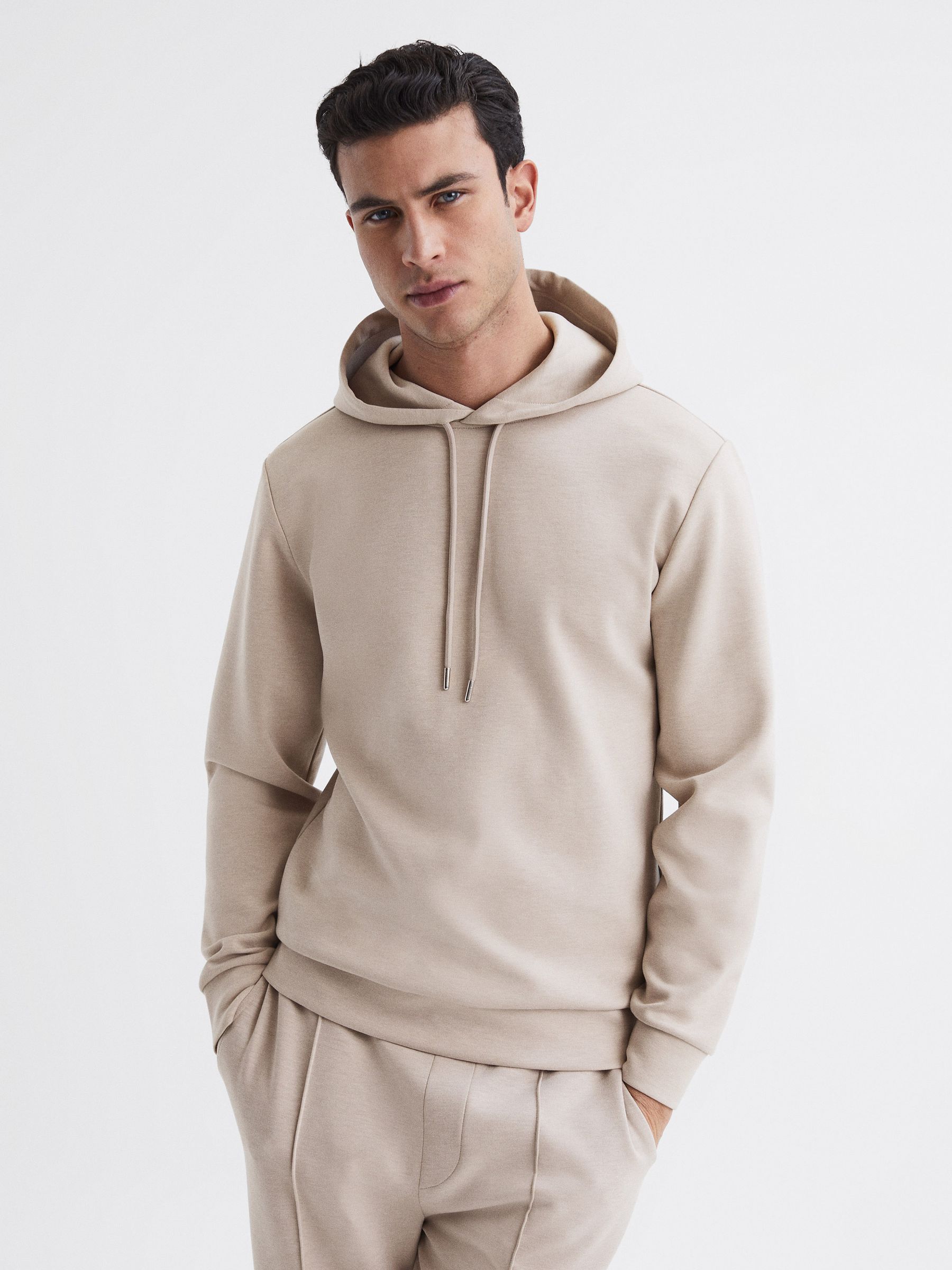 Interlock Jersey Drawstring Hoodie in Oatmeal - Image 1 of 6