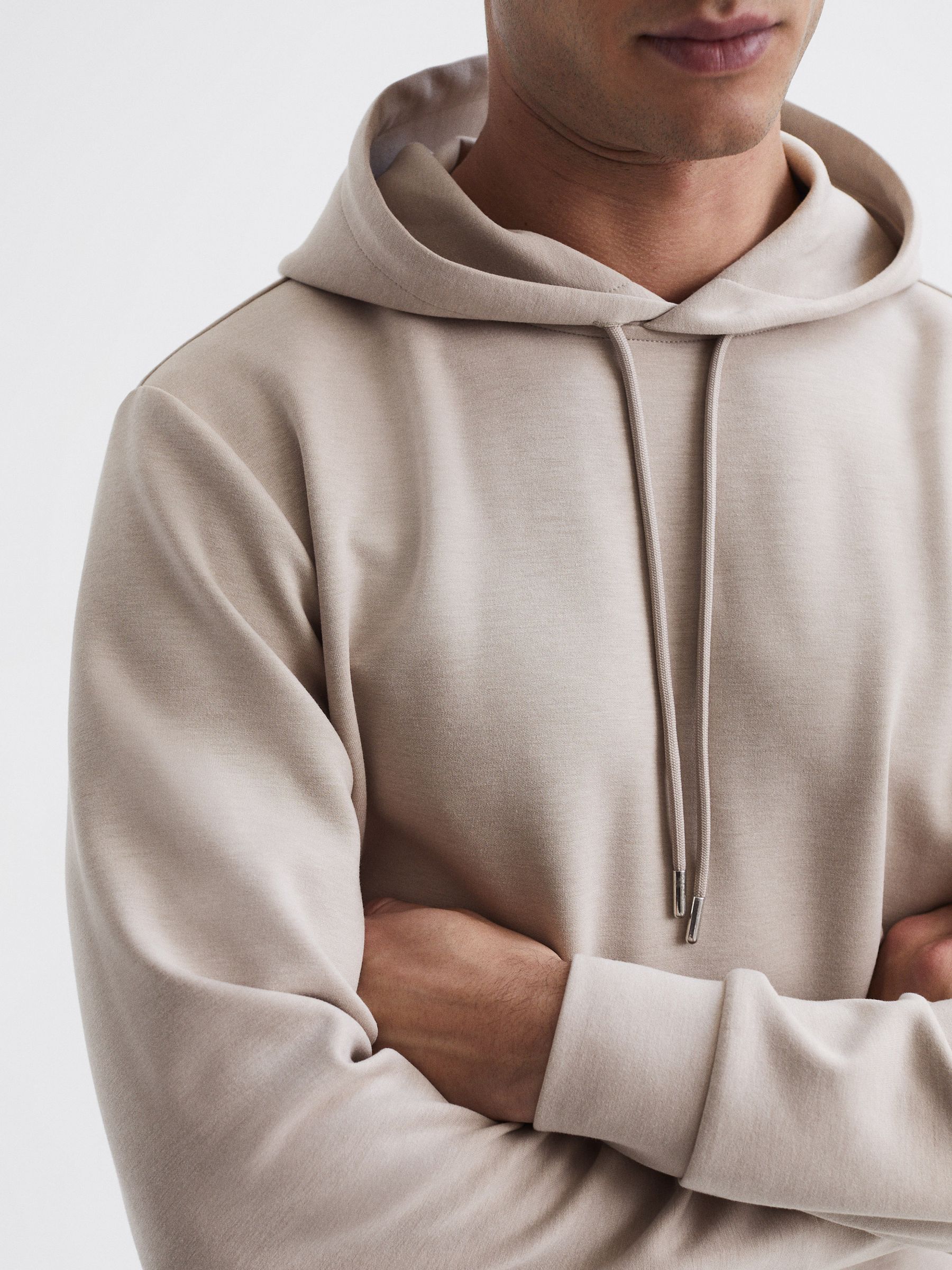 Interlock Jersey Drawstring Hoodie in Oatmeal - Image 4 of 6