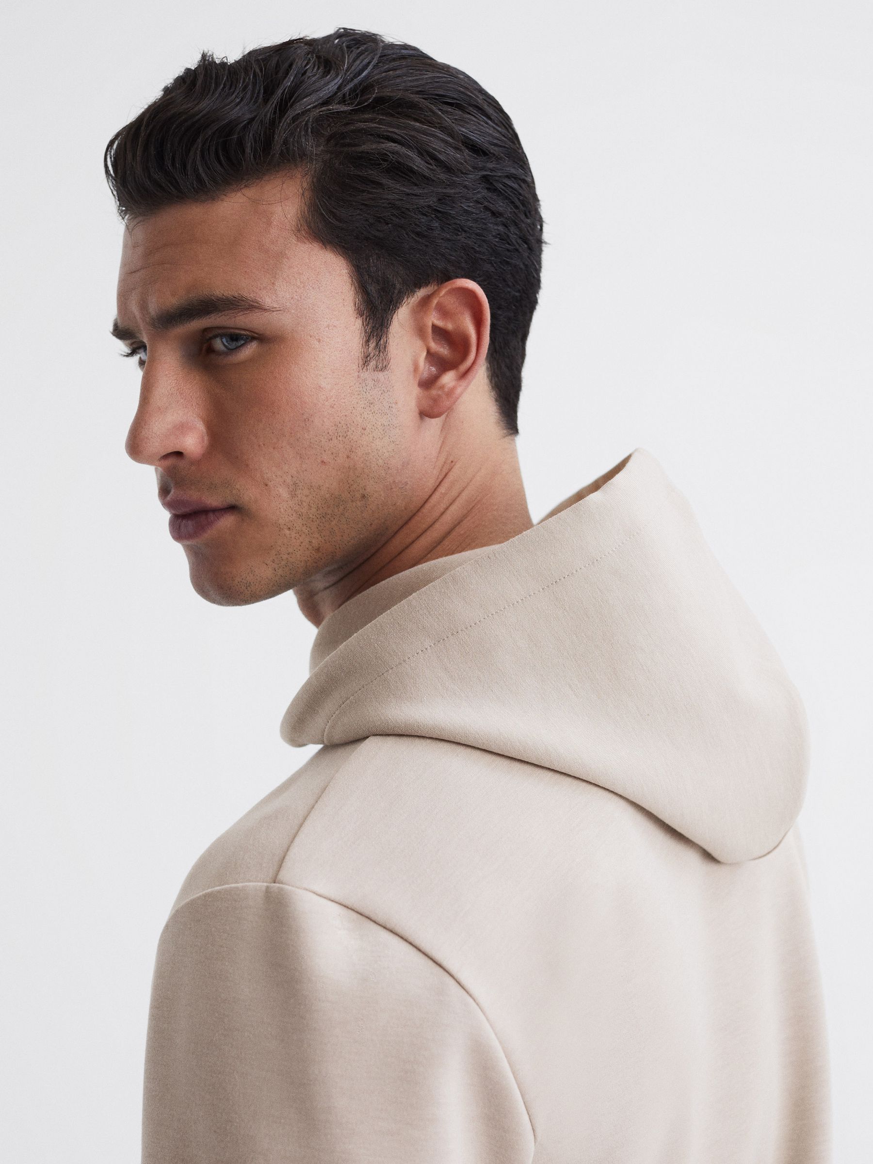 Interlock Jersey Drawstring Hoodie in Oatmeal - Image 6 of 6