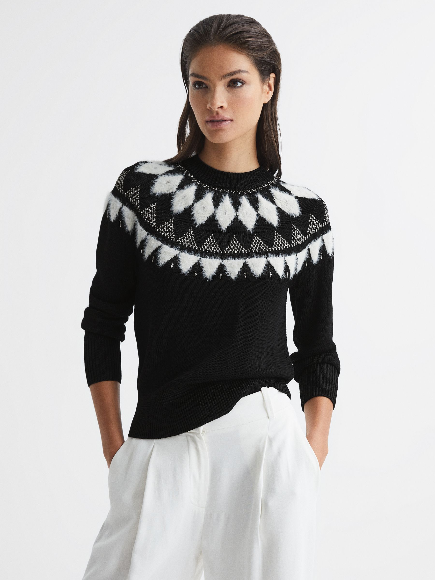 Fairisle Pattern Metallic Jumper in Black - Image 1 of 6