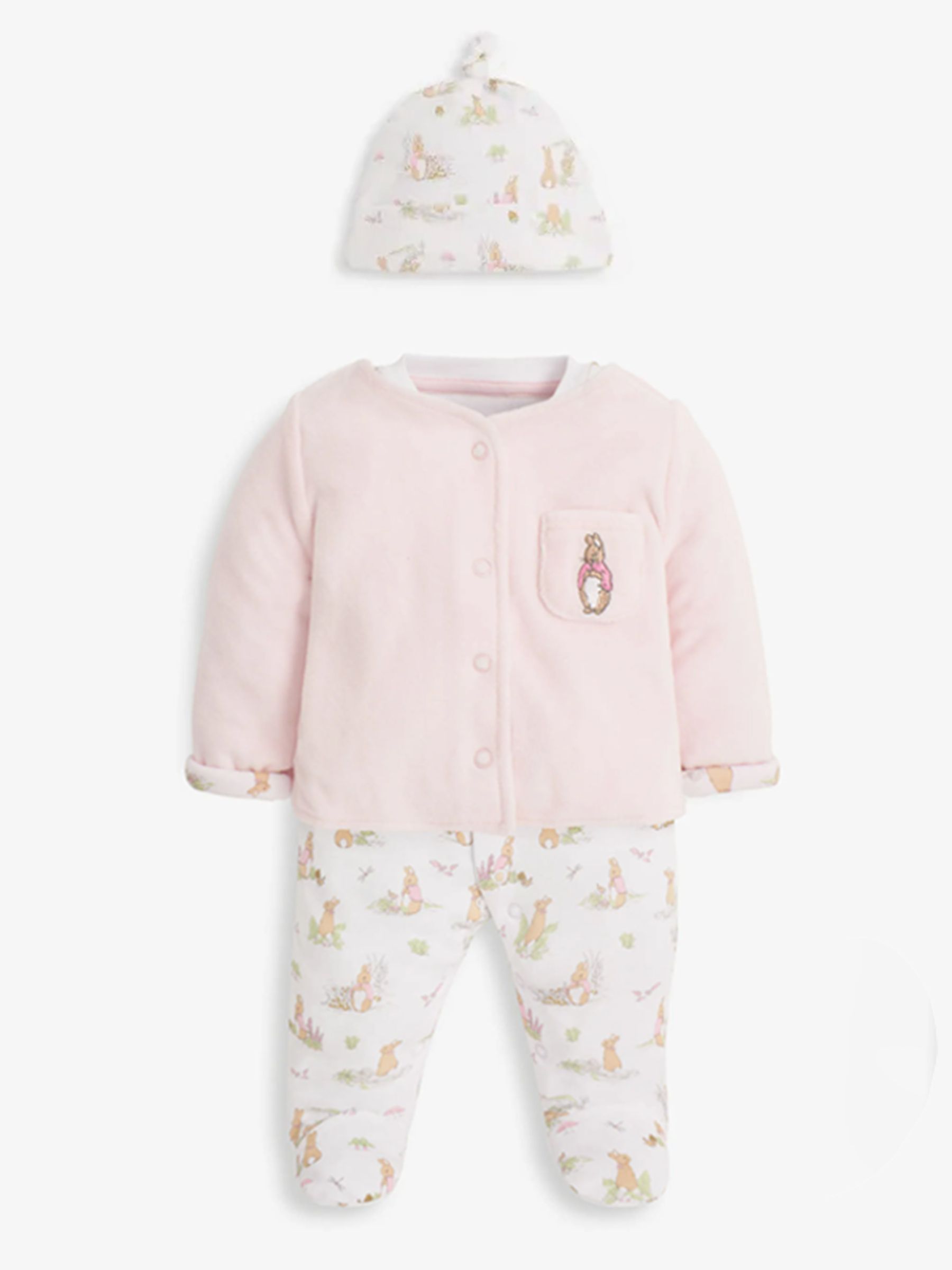 3-Piece Flopsy Bunny Sleepsuit, Jacket & Hat Set in Pink - Image 3 of 9