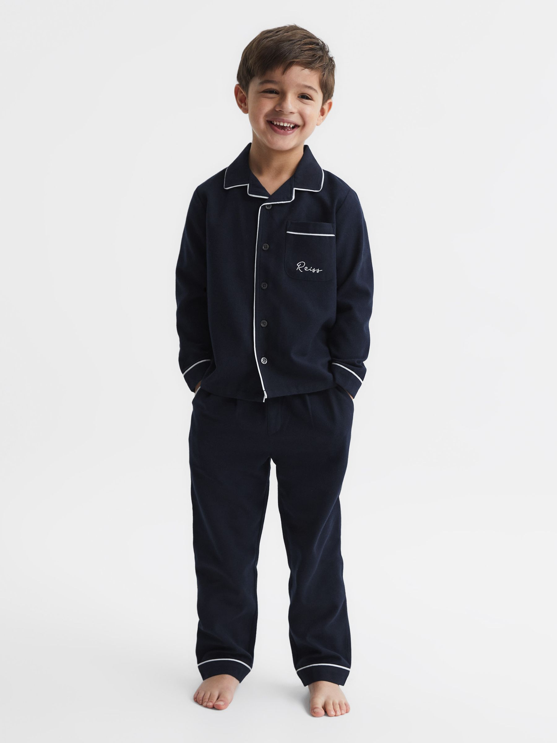 4-9 yrs Button-Through Piped Pyjama Top in Navy - Image 3 of 6
