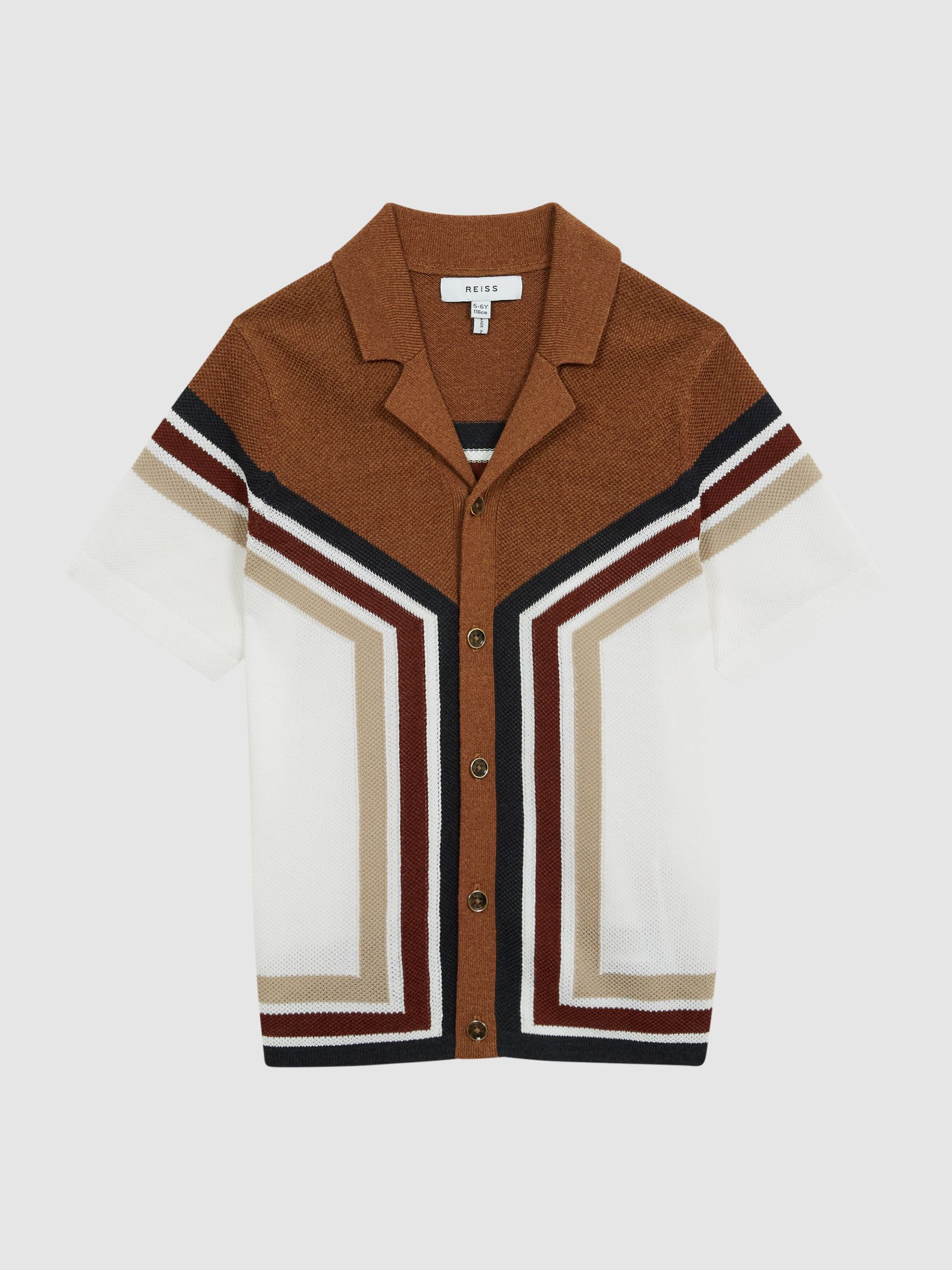 Junior Cuban Collar Panel Detail Shirt in Rust - Image 2 of 6