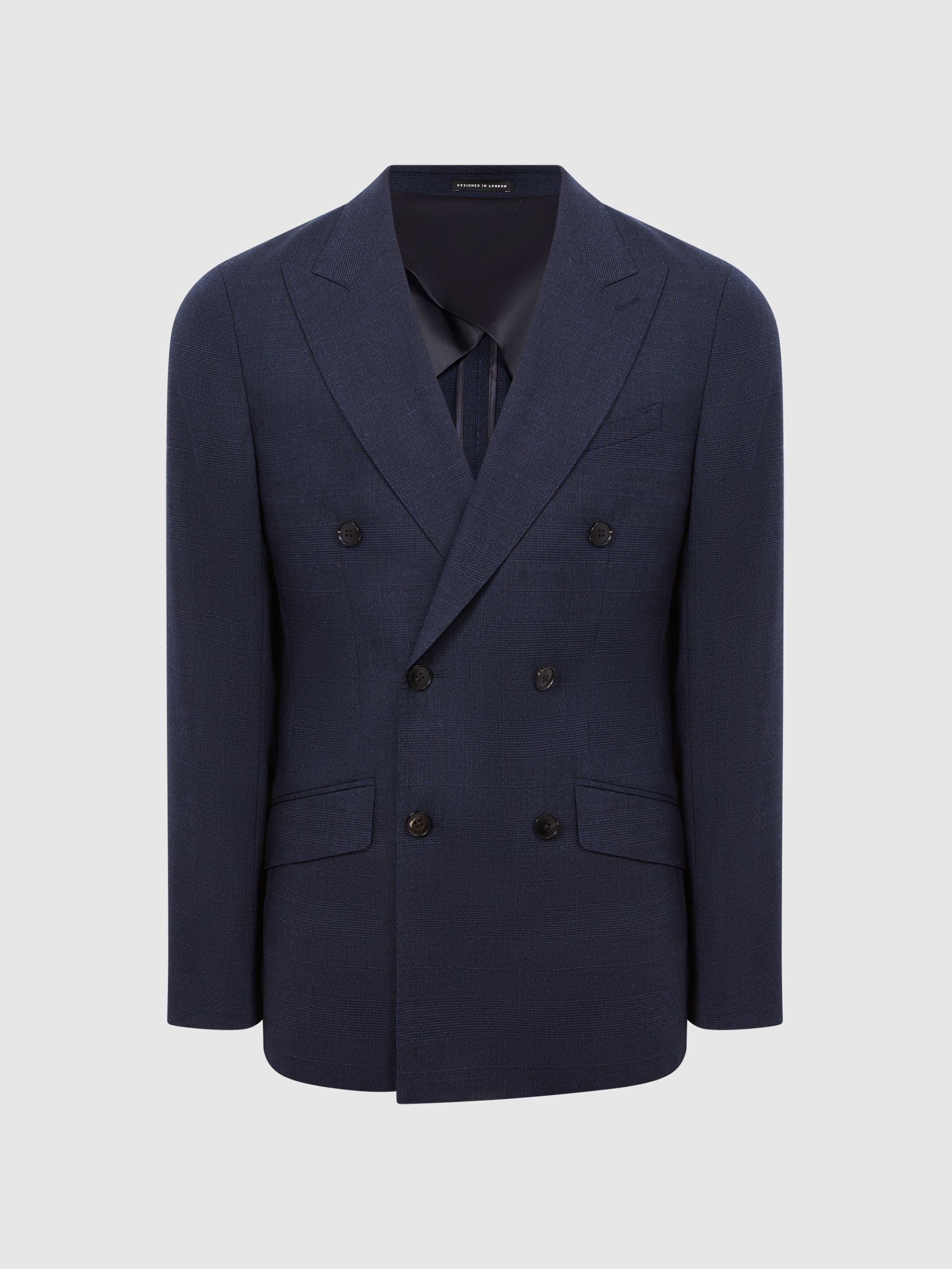 Broadgate Blue Double Breasted Prince of Wales Check Slim Fit Blazer - Image 2 of 7